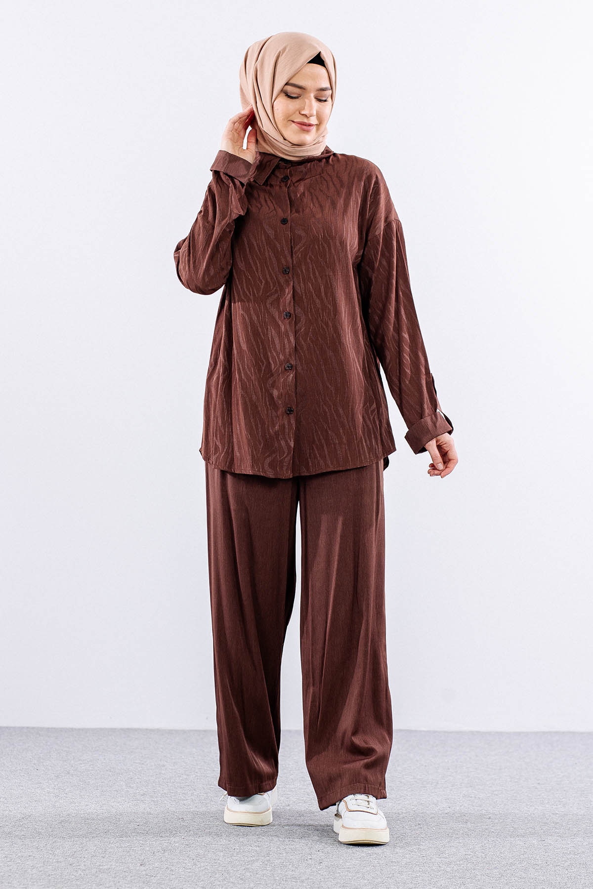 7705 Saten Takim 38-46 - Kahve - 1