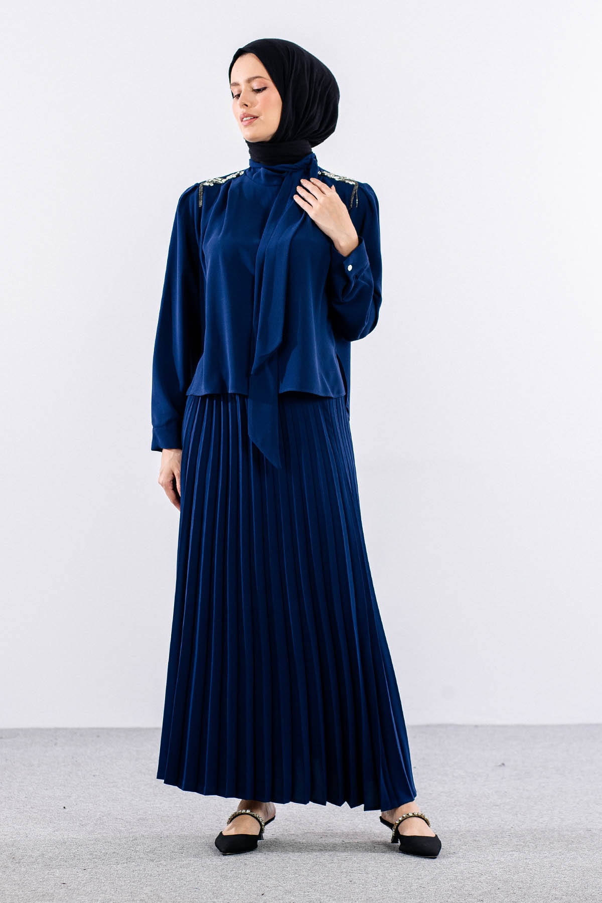 7711 E.takim 40-48 Plıse Etek - Sax - 3