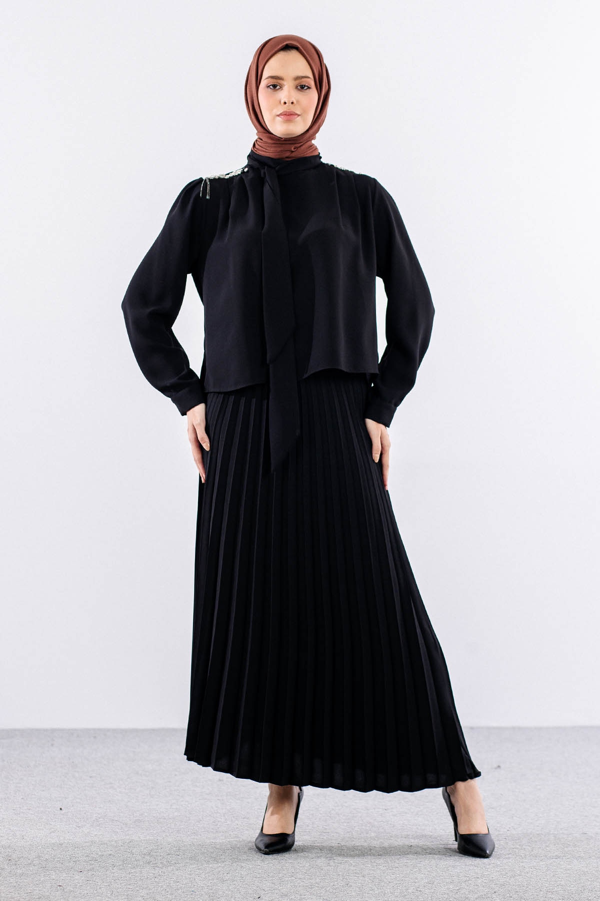 7711 E.takim 40-48 Plıse Etek - Siyah - 4