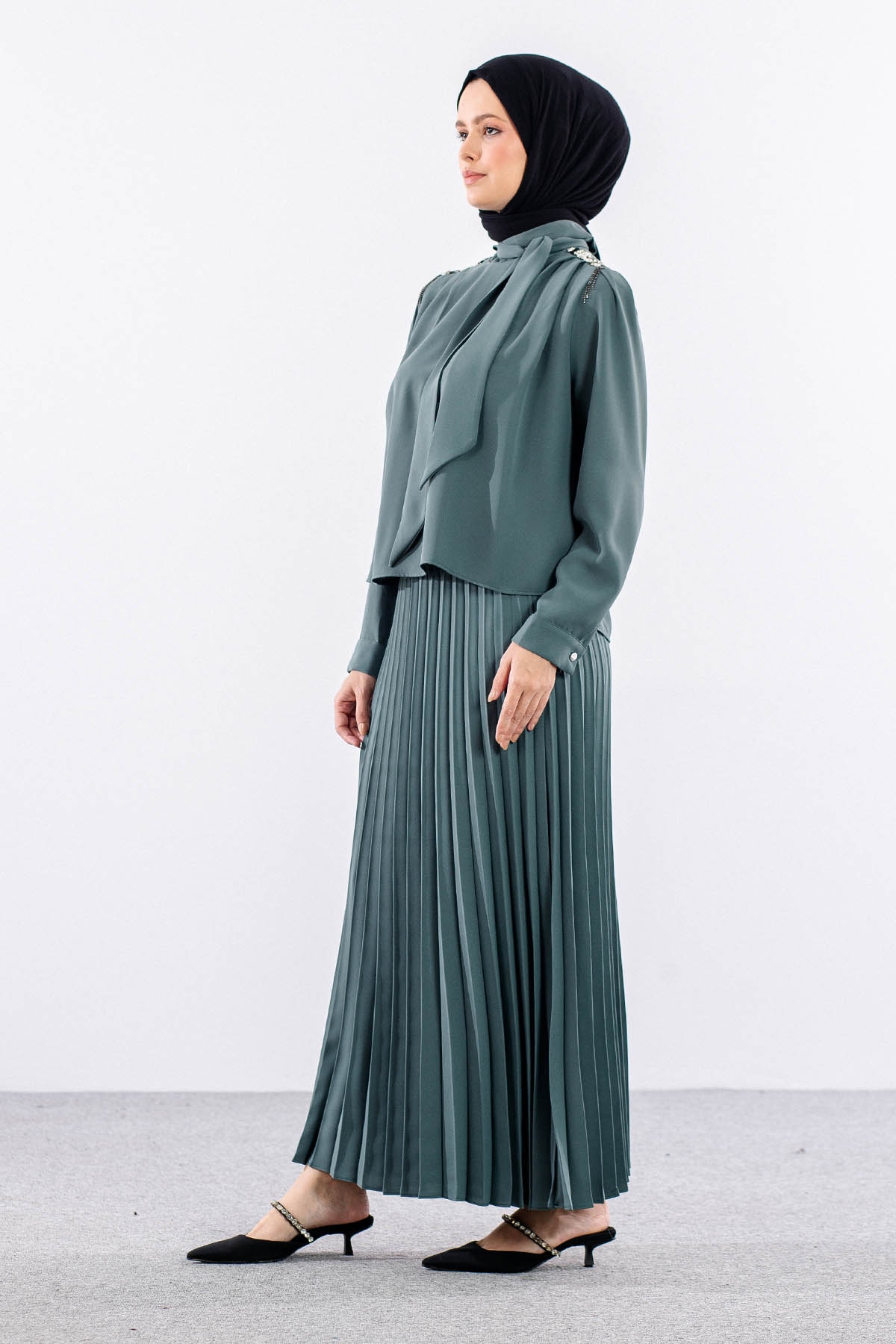 7711 E.takim 40-48 Plıse Etek - Yesil - 4