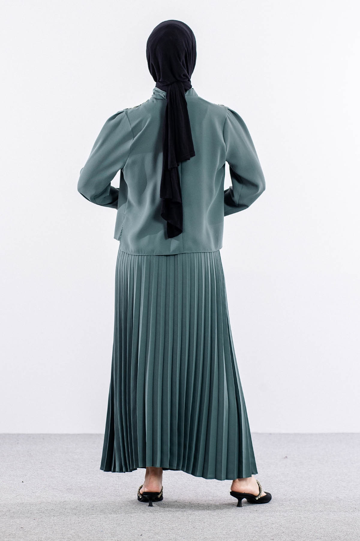 7711 E.takim 40-48 Plıse Etek - Yesil - 5