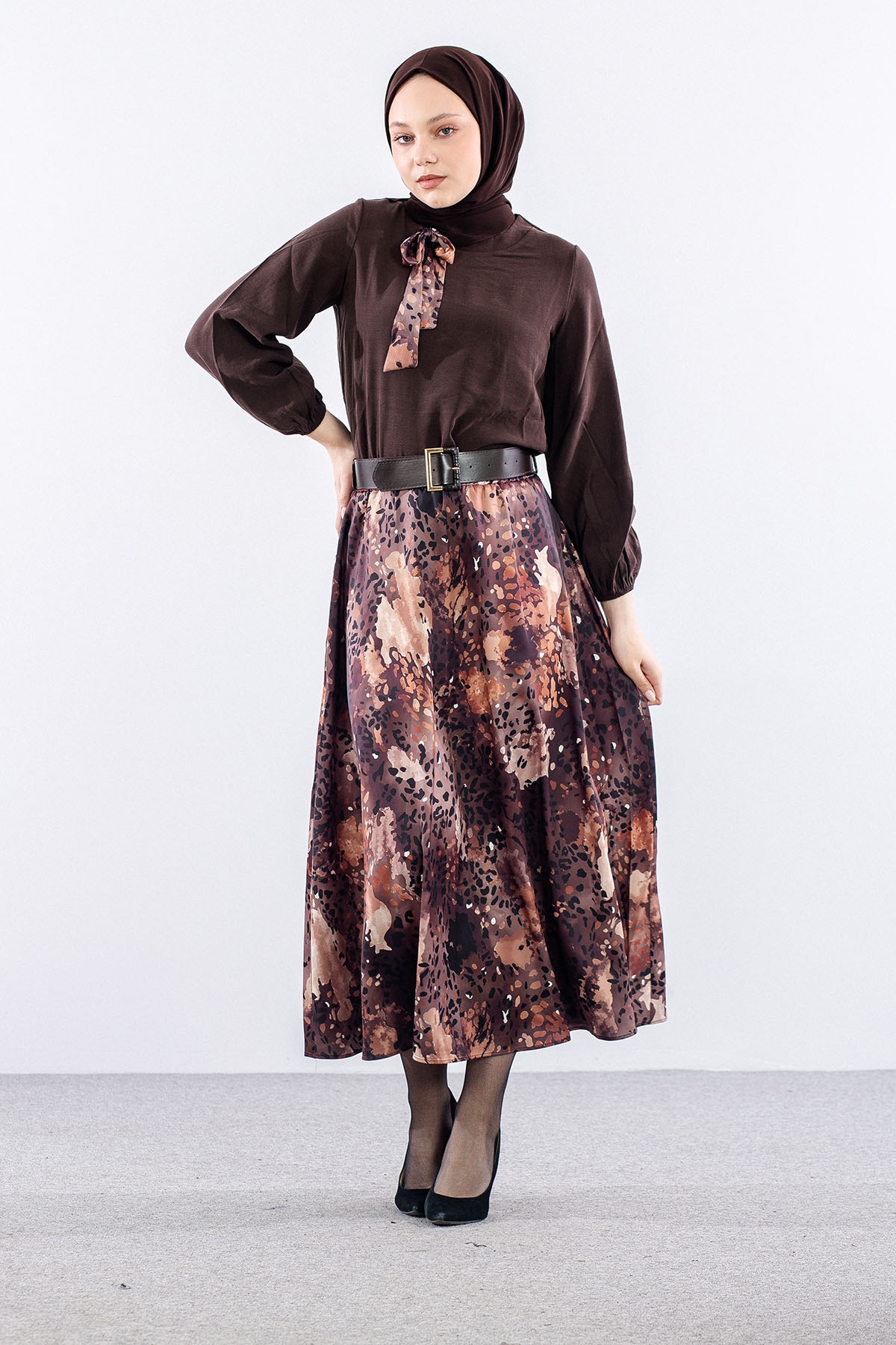 7724 E.takim 38-44 Saten Desen - Kahve - 3