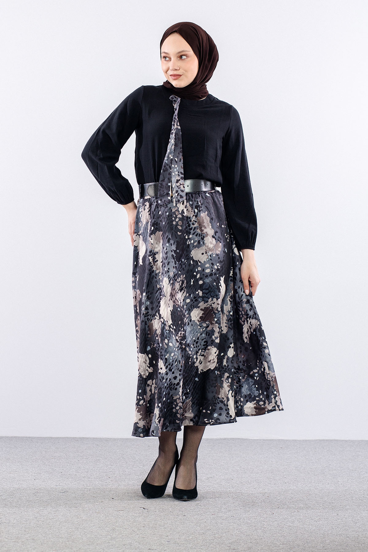 7724 E.takim 38-44 Saten Desen - Siyah - 1