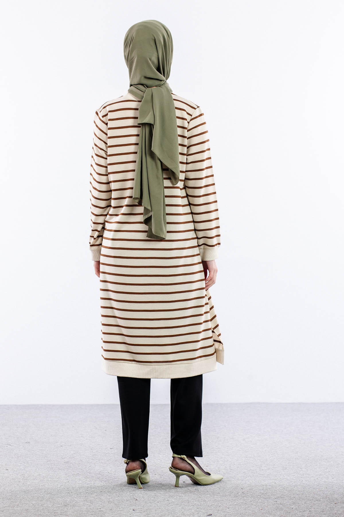 8043 Tunik 42-50 Cizgili Desen - Bej-kahve - 5