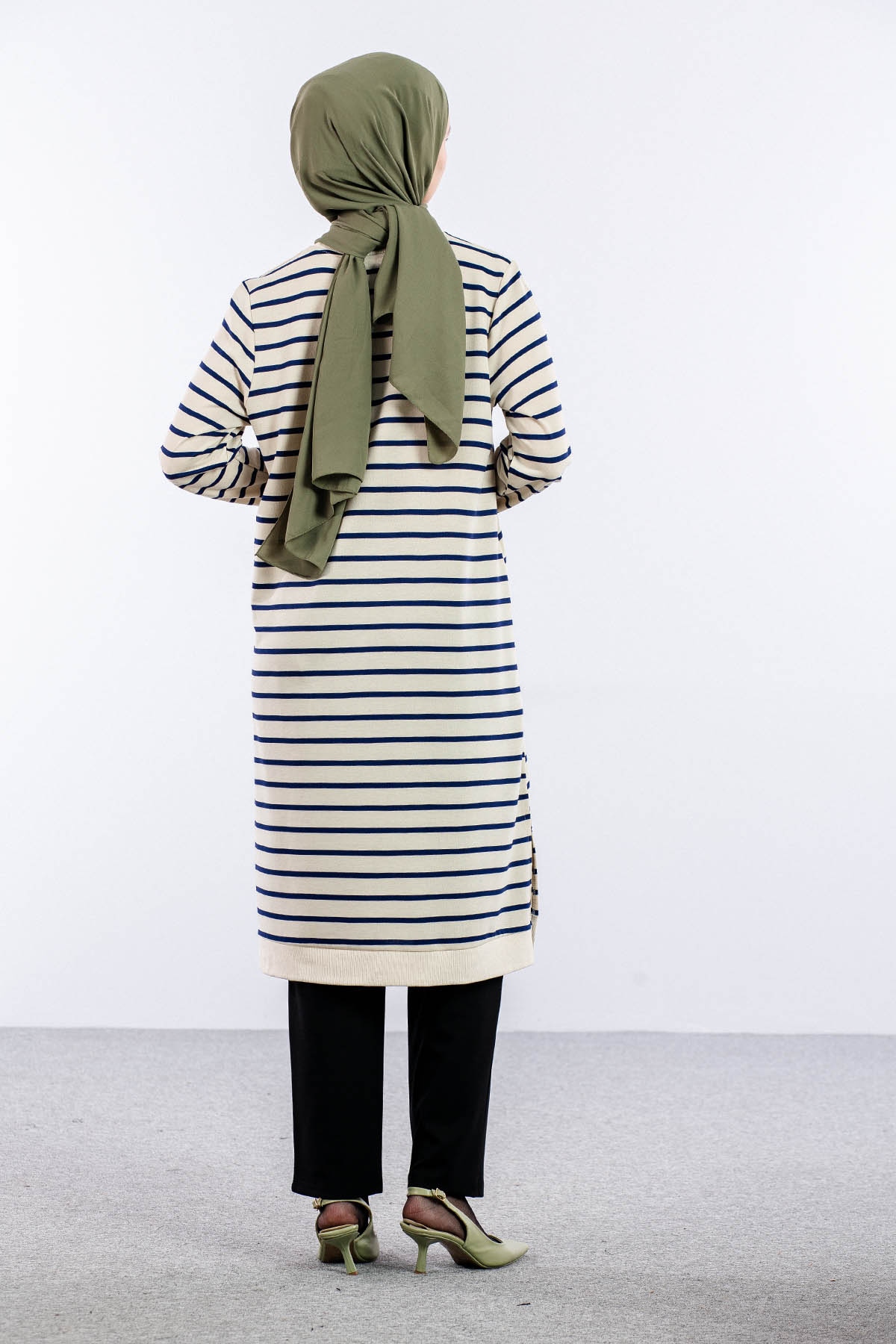 8043 Tunik 42-50 Cizgili Desen - Bej_mavi - 4