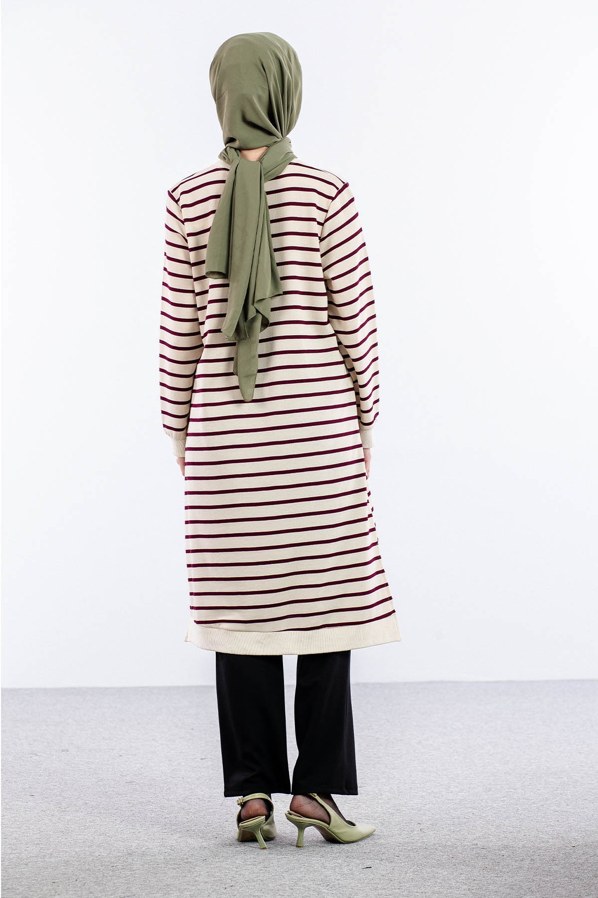 8043 Tunik 42-50 Cizgili Desen - Bej_murdum - 5