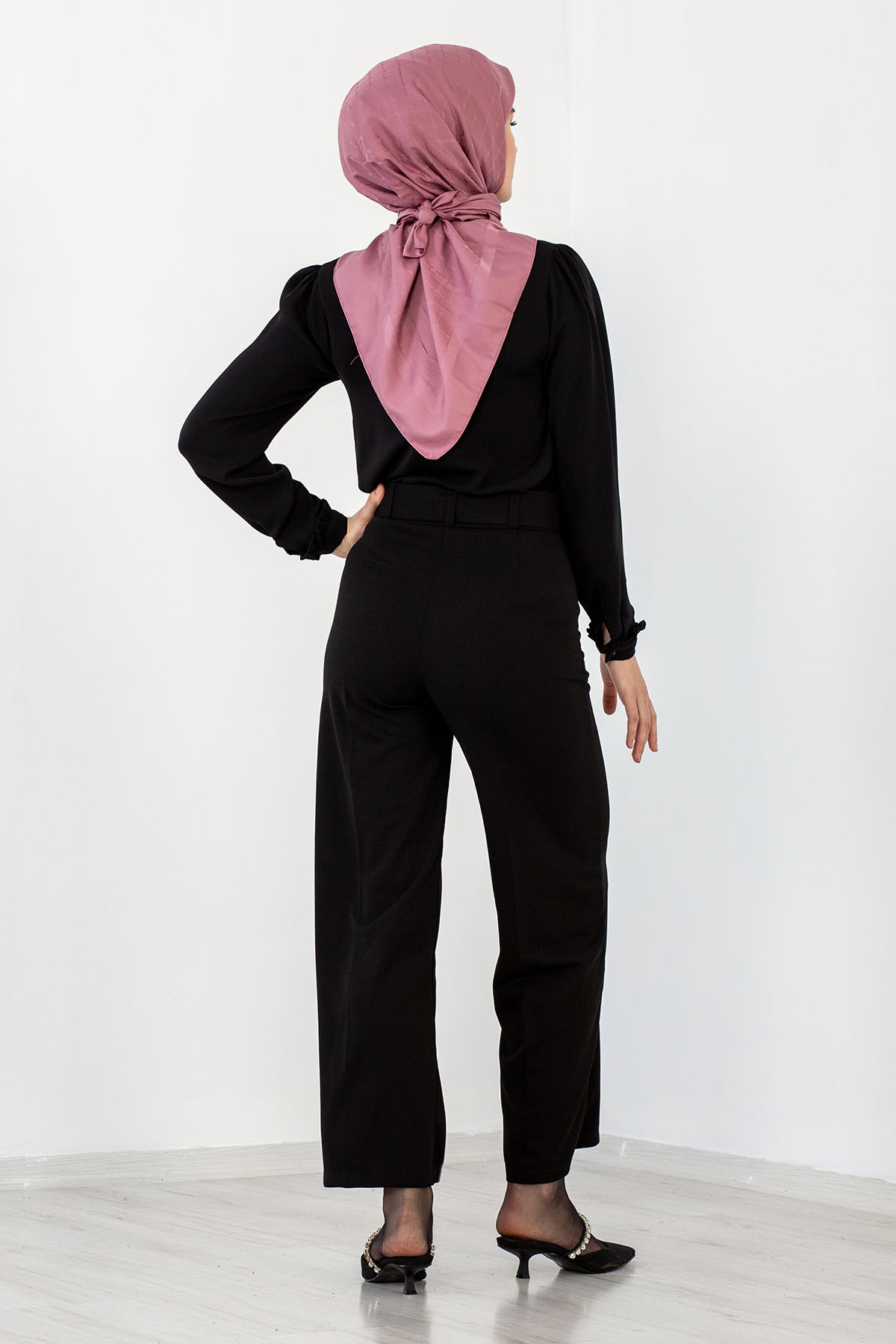 8084 Kemerli Pantolon 38-46 - Siyah - 3