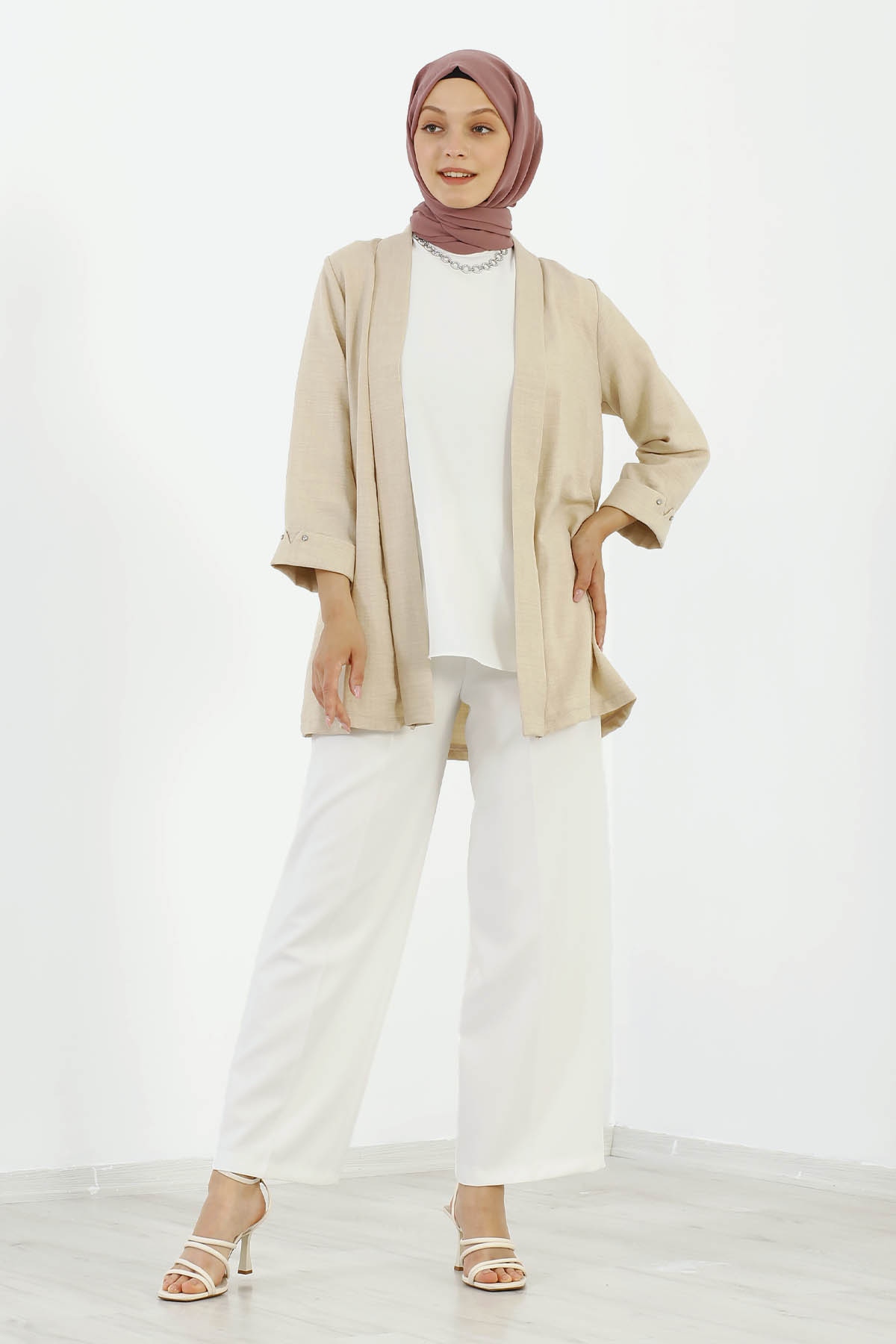 8152 Bluz Ceket 40-48 - Bej - 2