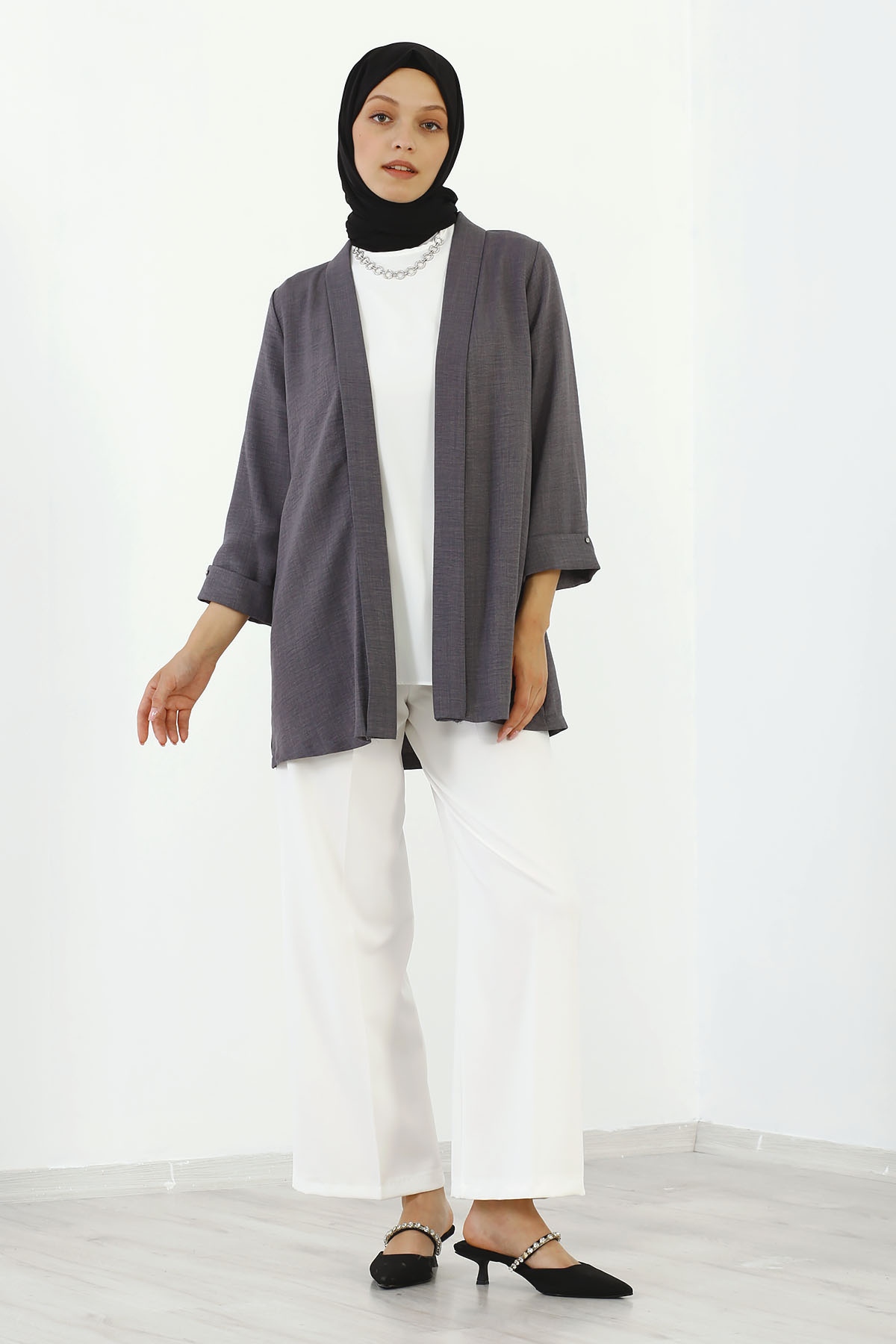 8152 Bluz Ceket 40-48 - Gri - 1