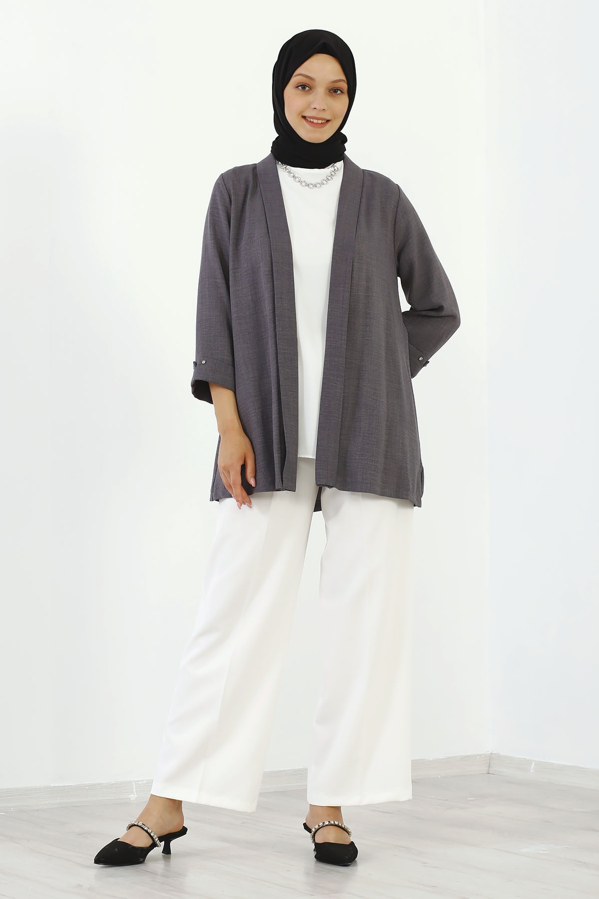 8152 Bluz Ceket 40-48 - Gri - 2