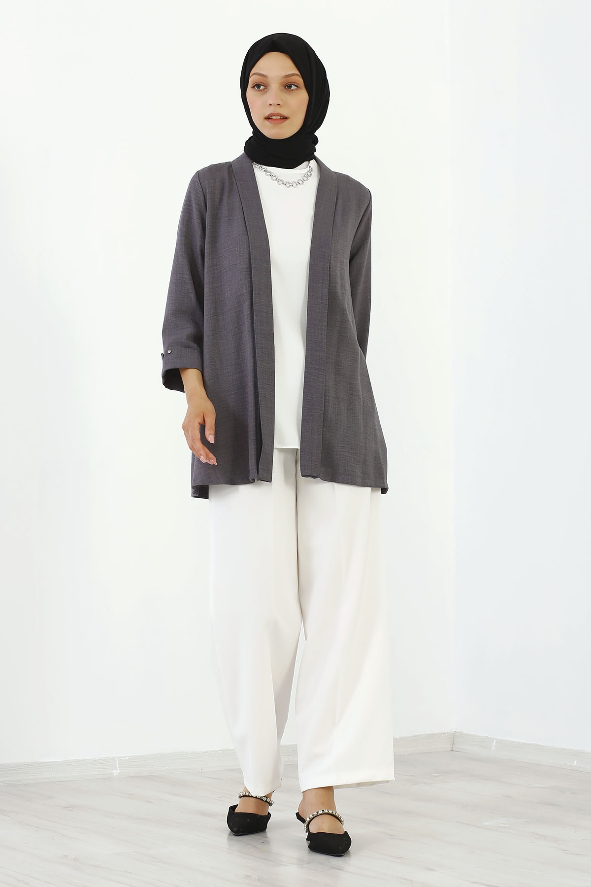 8152 Bluz Ceket 40-48 - Gri - 3