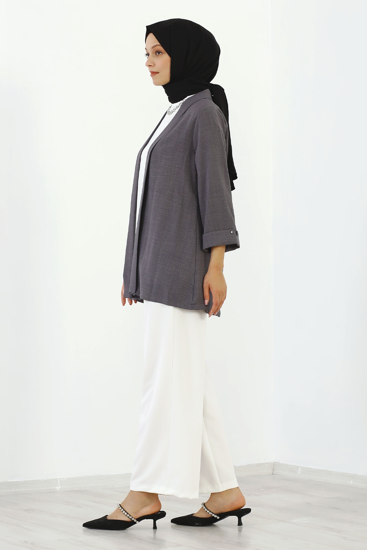 8152 Bluz Ceket 40-48 - Gri - 4