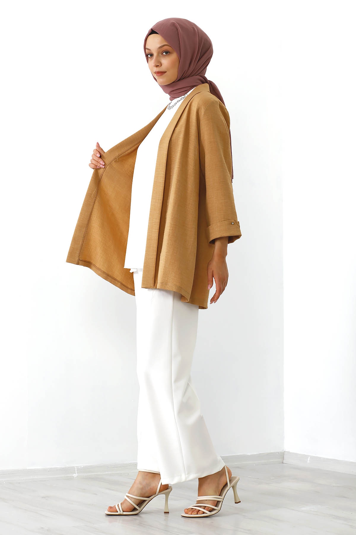 8152 Bluz Ceket 40-48 - Hardal - 4