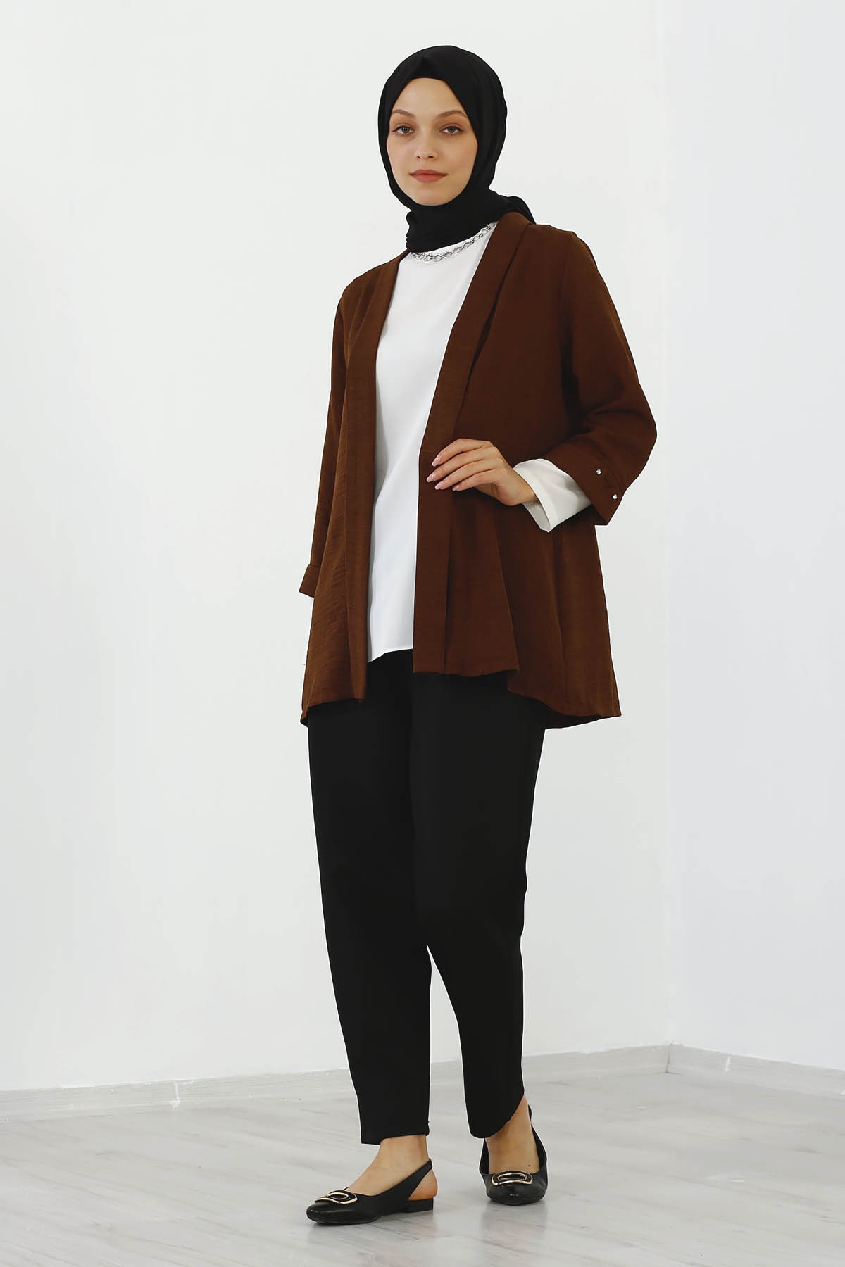 8152 Bluz Ceket 40-48 - Kahve - 3