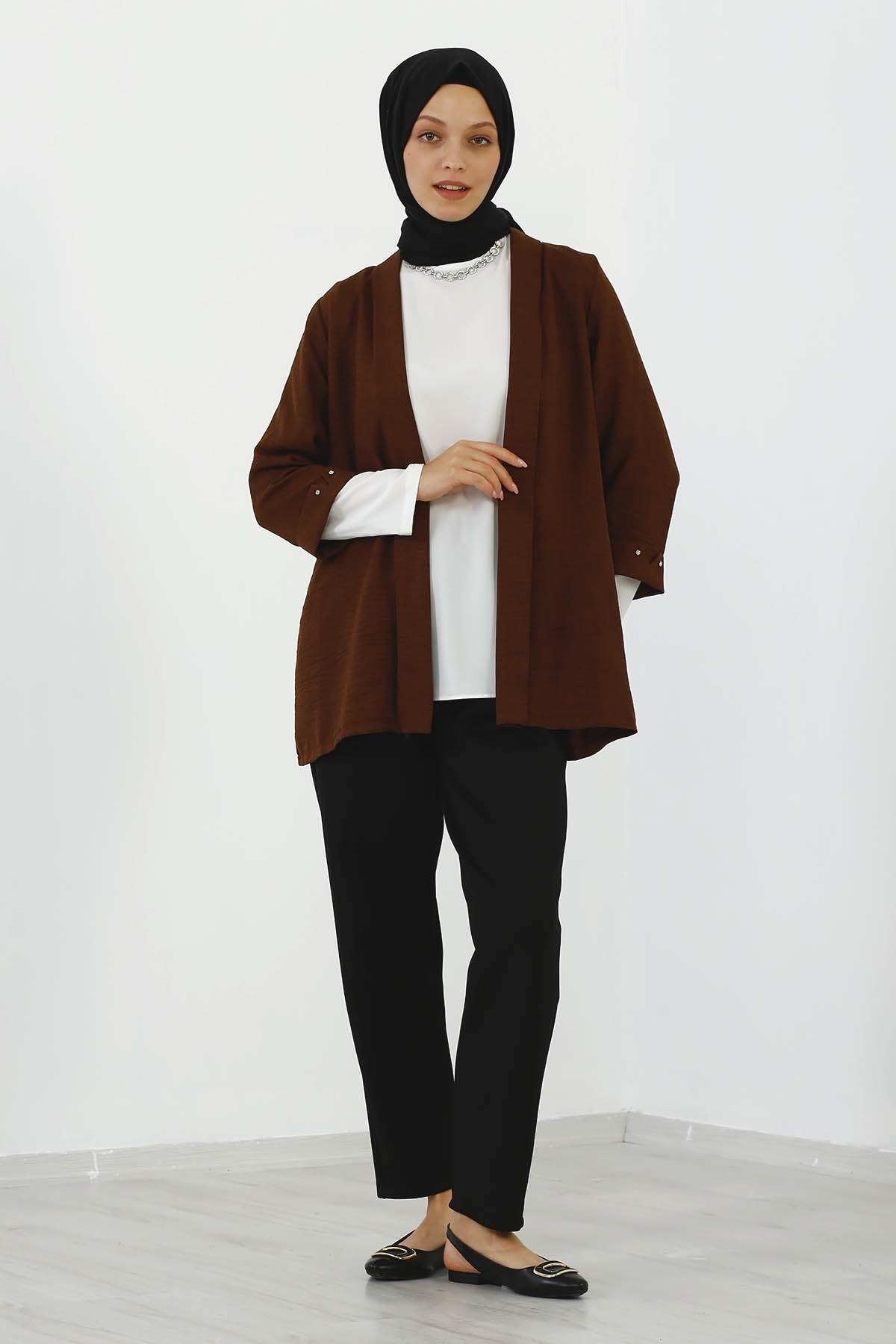 8152 Bluz Ceket 40-48 - Kahve - 4