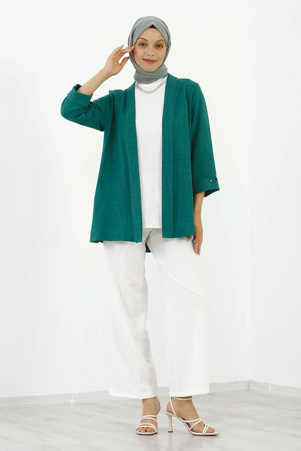 8152 Bluz Ceket 40-48 - Yesil - 3