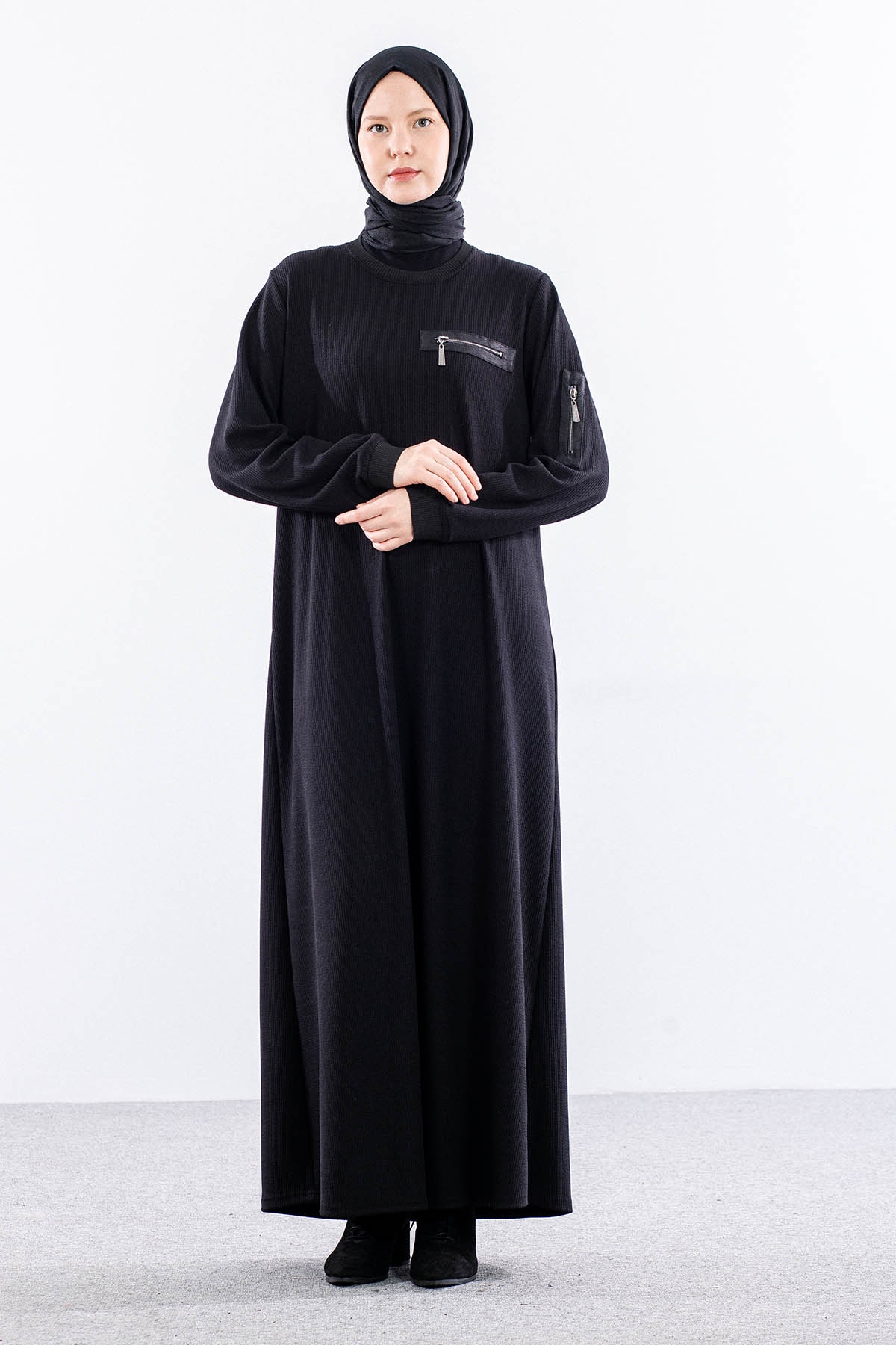 8191 Elbise 3-4-5-6 Triko Kumas - Siyah - 1