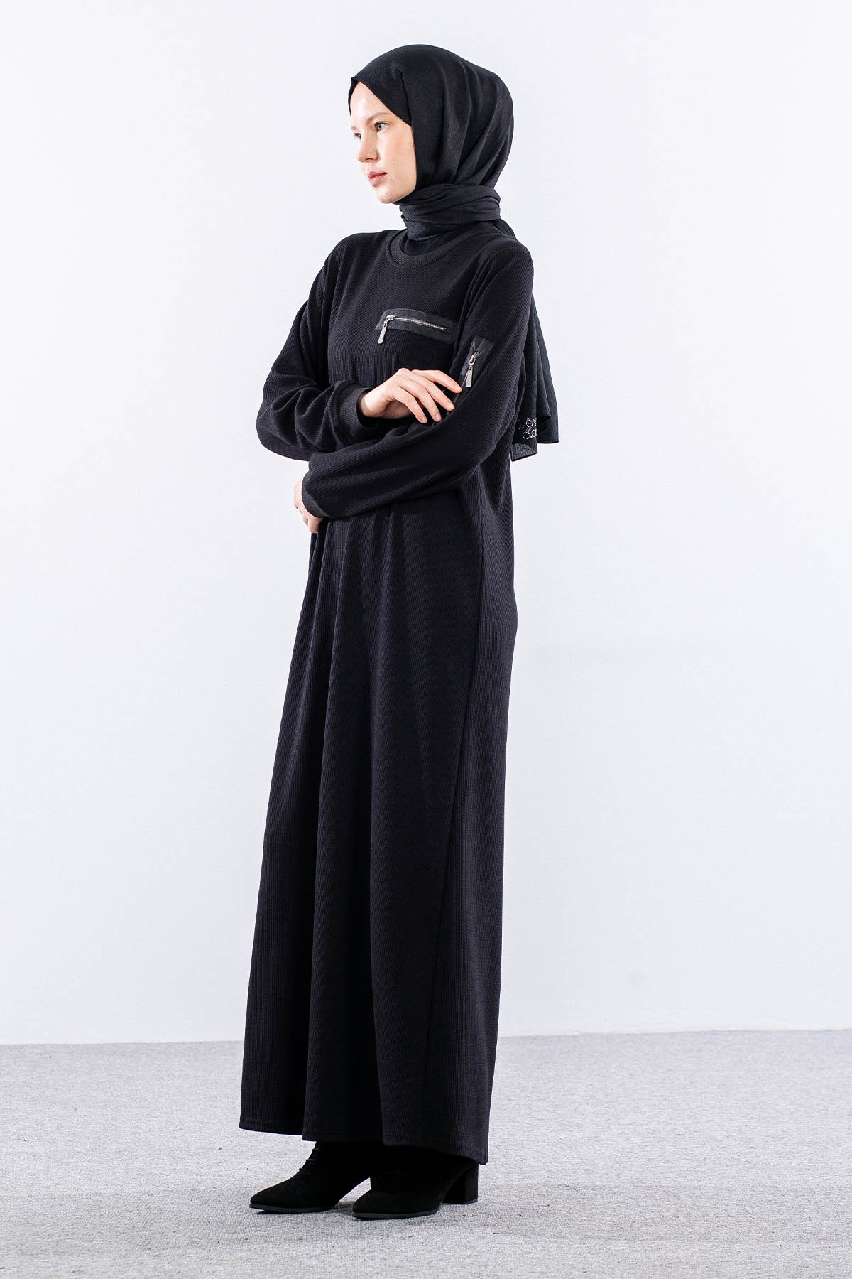 8191 Elbise 3-4-5-6 Triko Kumas - Siyah - 2