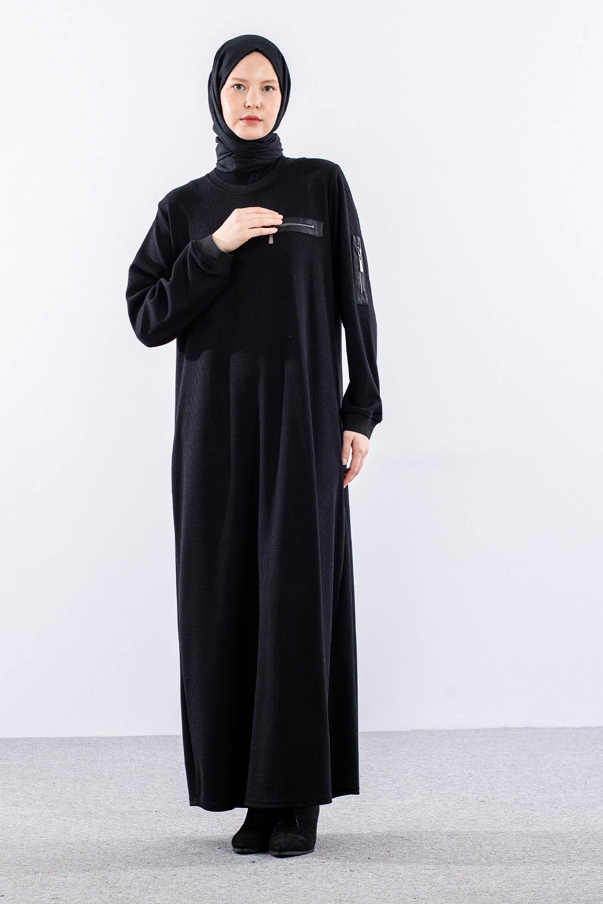 8191 Elbise 3-4-5-6 Triko Kumas - Siyah - 3