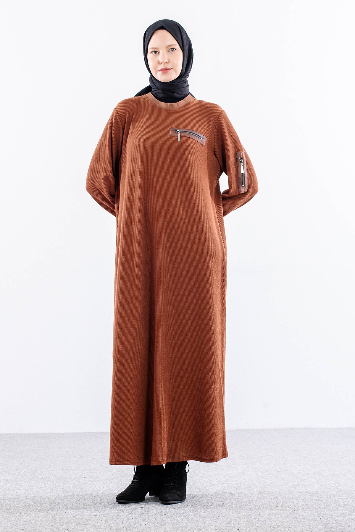 8191 Elbise 3-4-5-6 Triko Kumas - Taba - 1