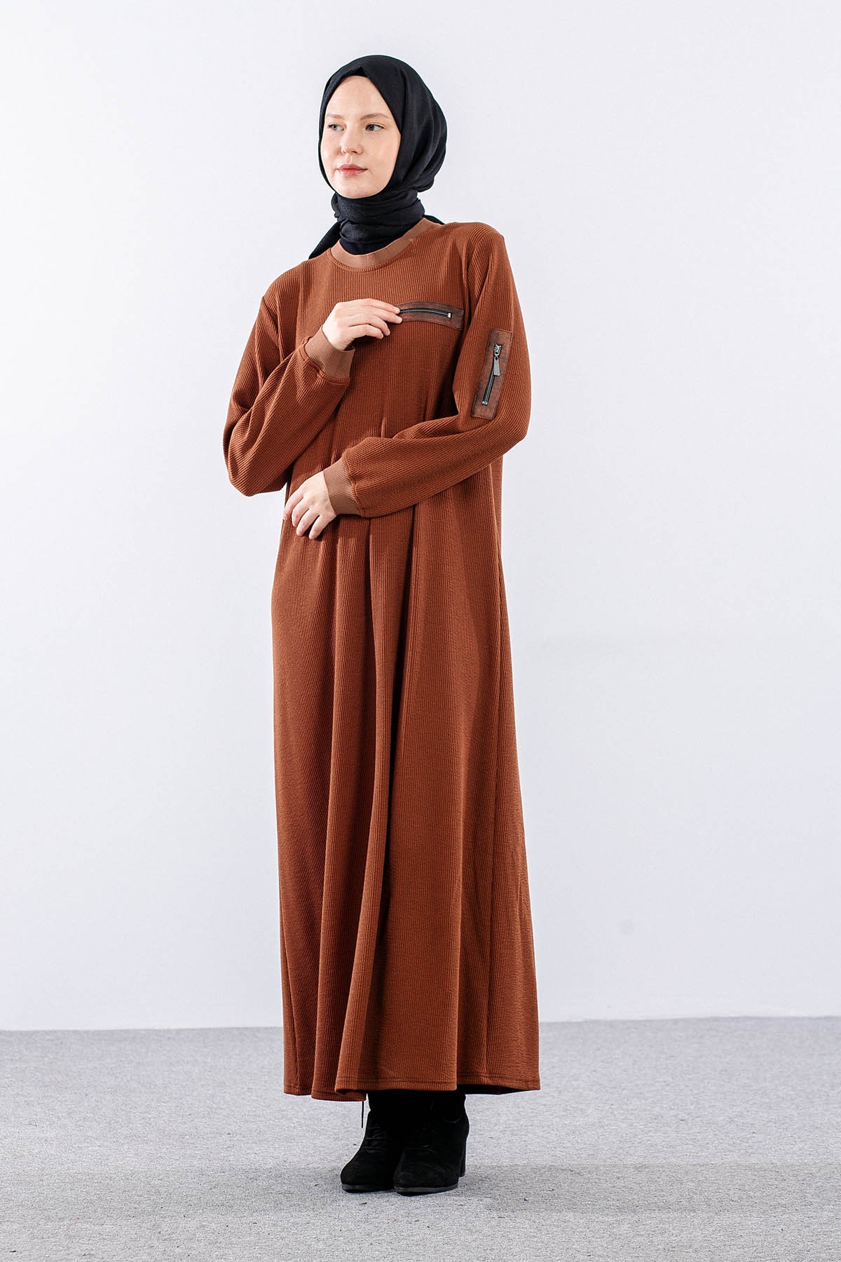 8191 Elbise 3-4-5-6 Triko Kumas - Taba - 2