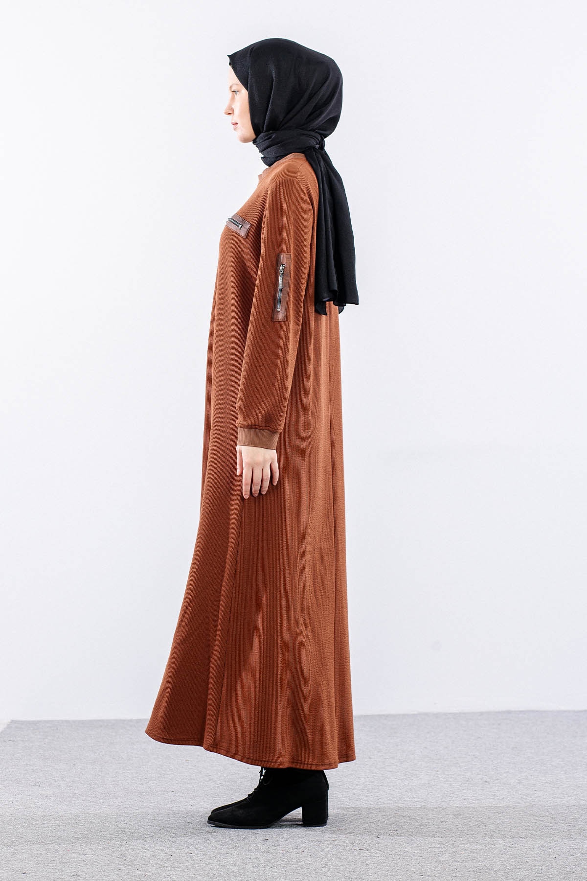 8191 Elbise 3-4-5-6 Triko Kumas - Taba - 5