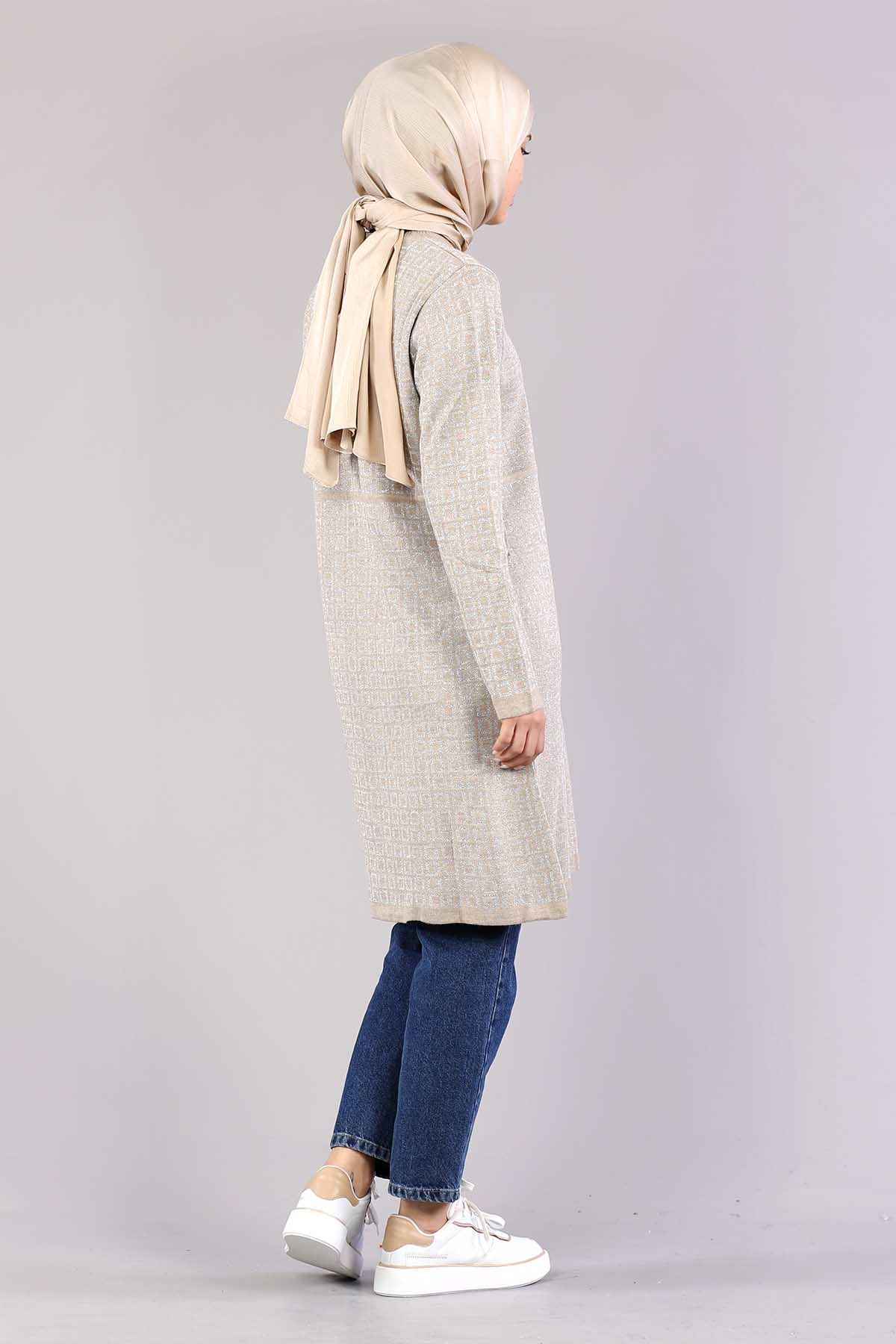 8206 örme Tunik Tek Kare - Bej - 4