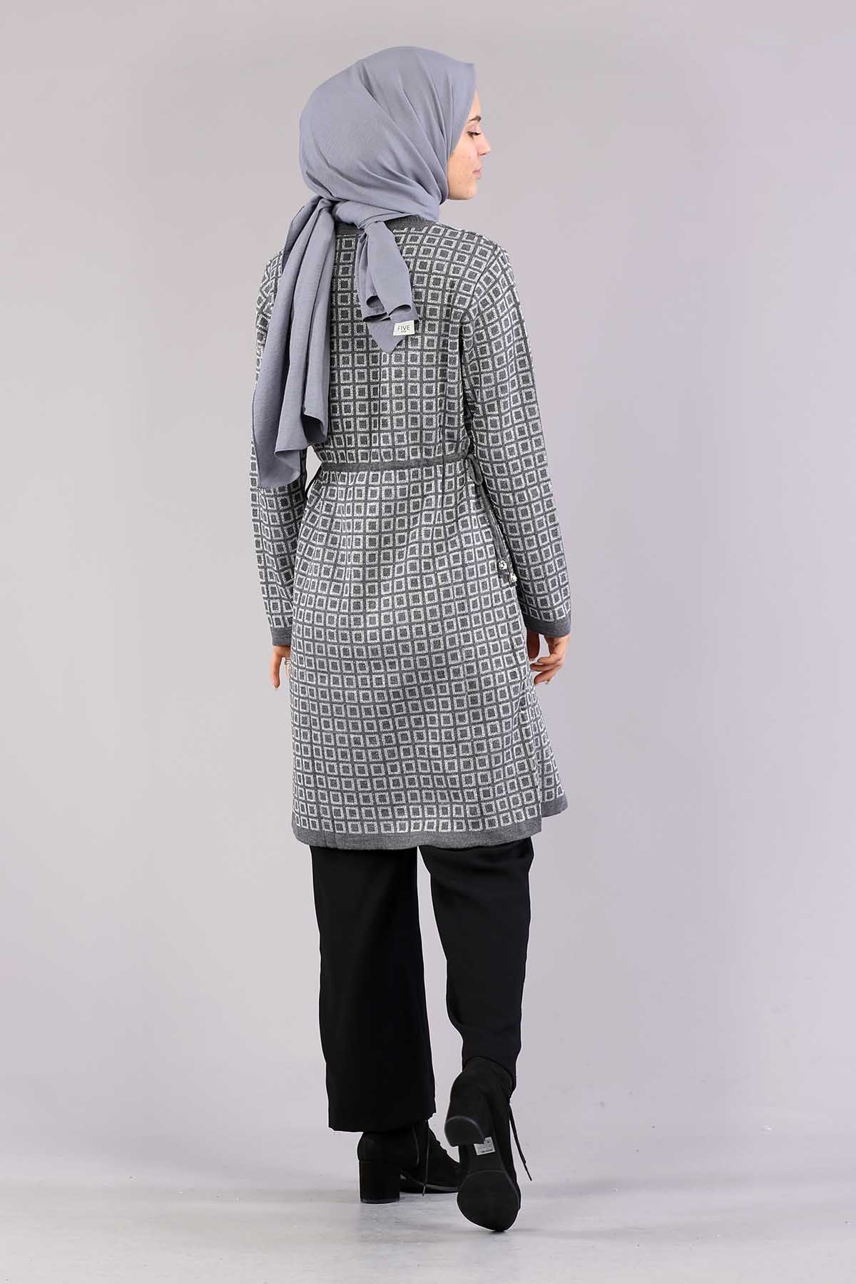8206 örme Tunik Tek Kare - Gri - 6