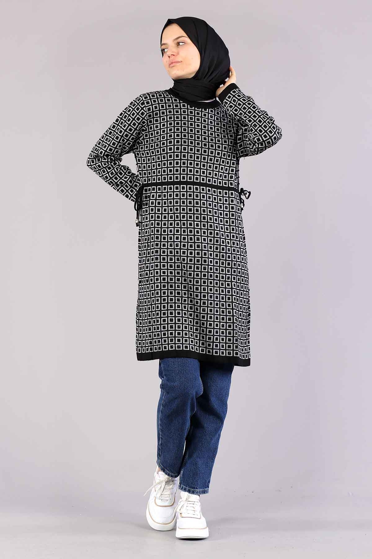 8206 örme Tunik Tek Kare - Siyah_gumus - 2