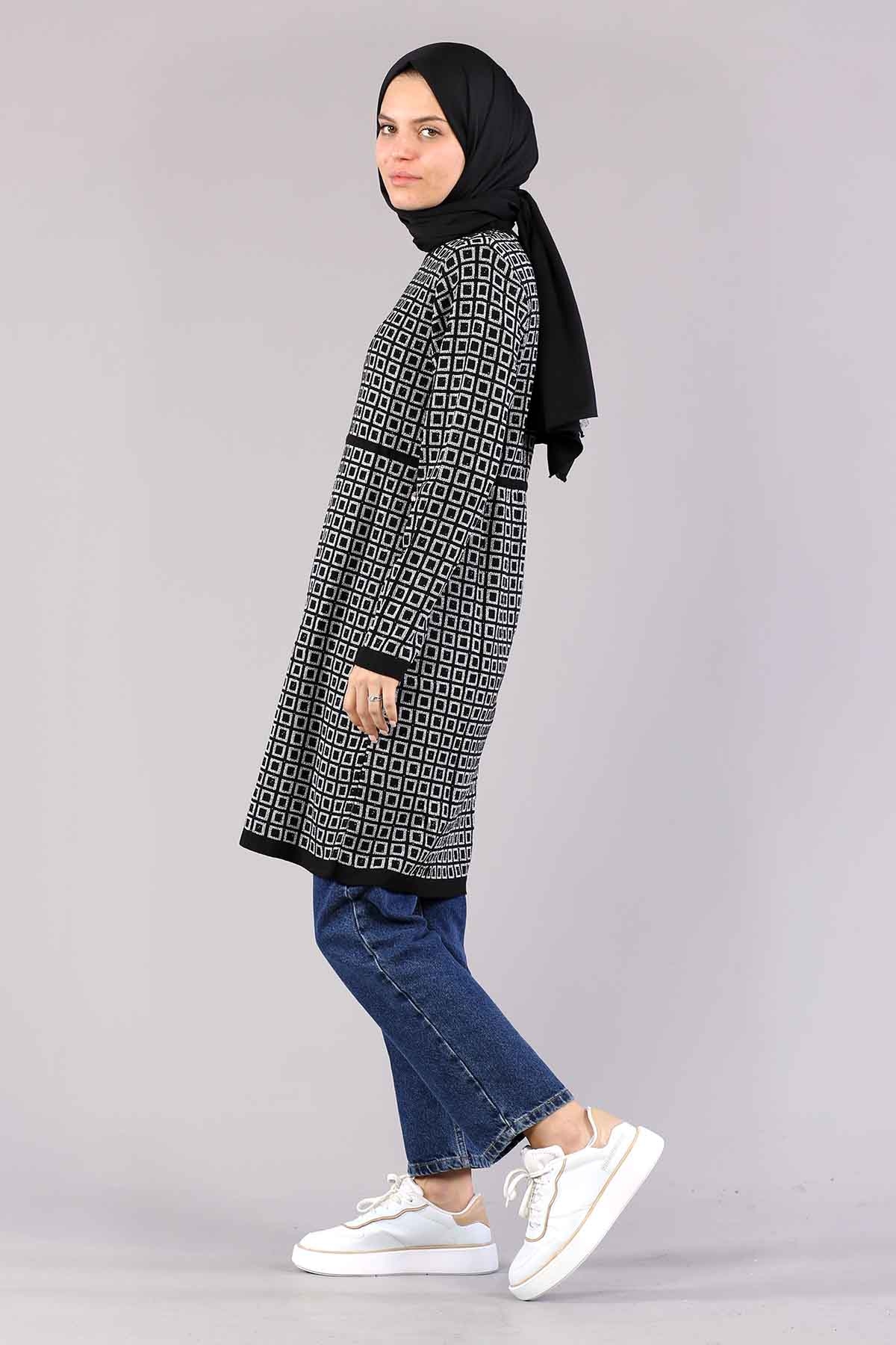 8206 örme Tunik Tek Kare - Siyah_gumus - 3