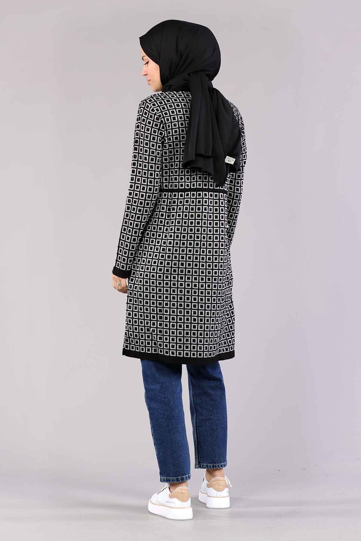 8206 örme Tunik Tek Kare - Siyah_gumus - 4