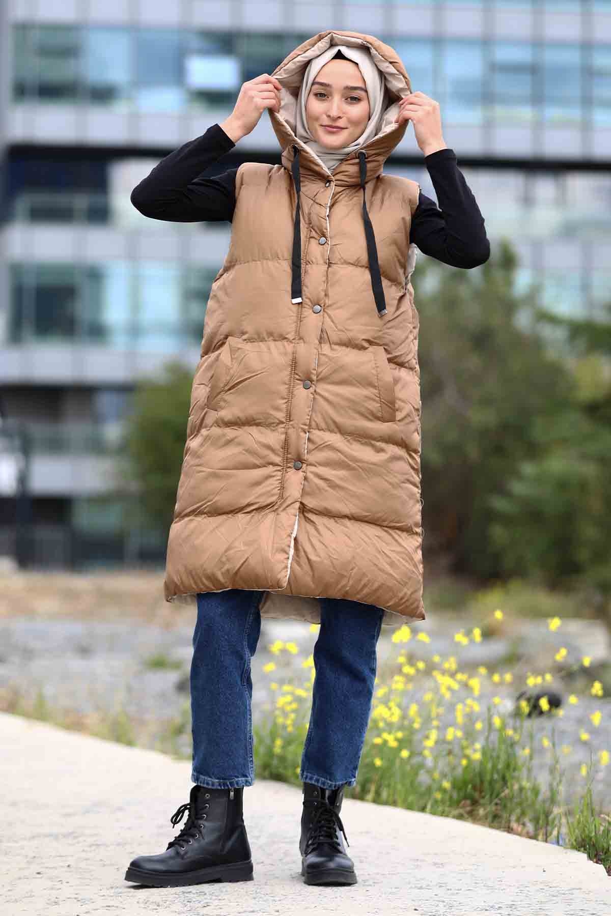 Çift Taraflı Yelek Camel - 2