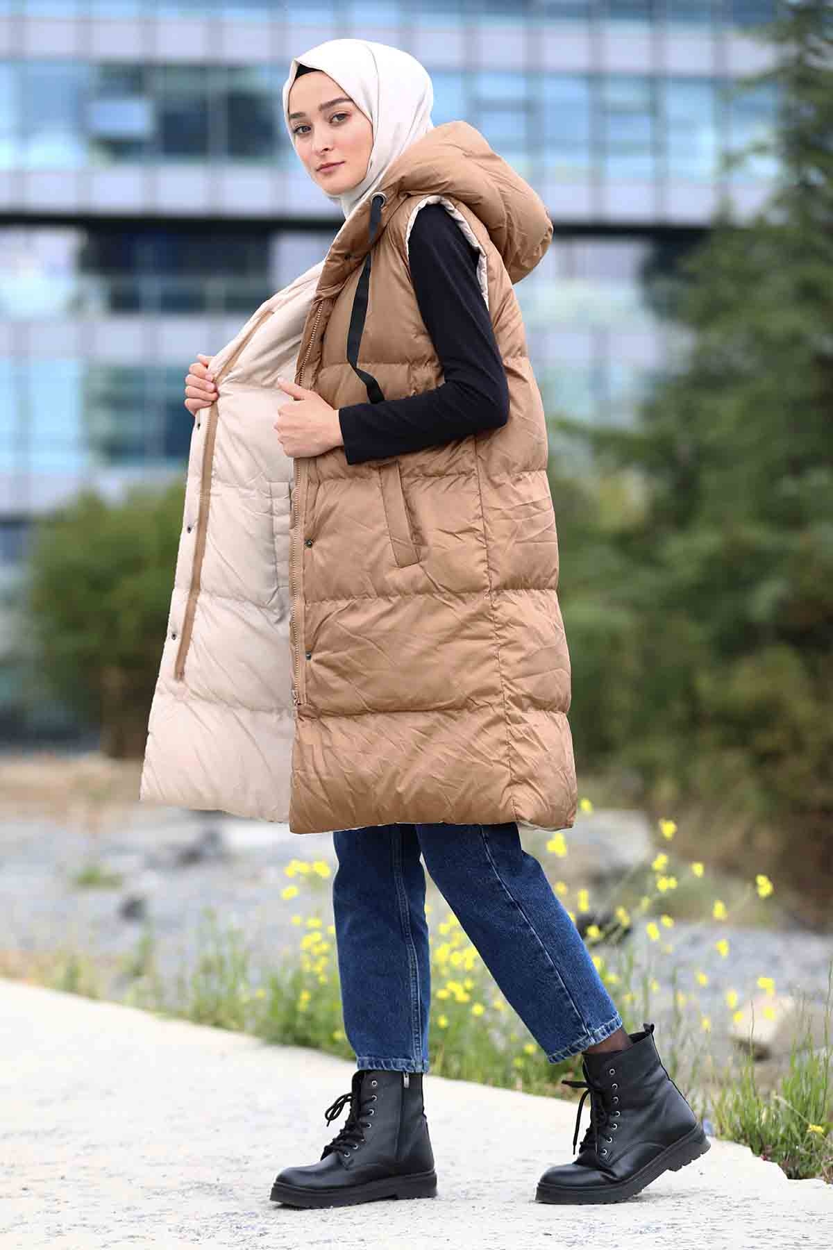 Çift Taraflı Yelek Camel - 3