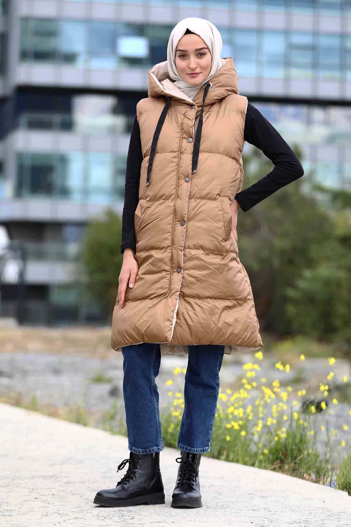 Çift Taraflı Yelek Camel - 5