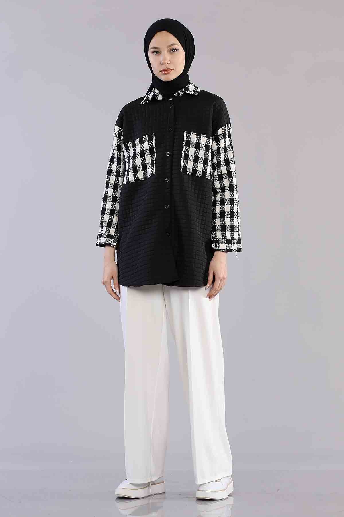 8271 Kapitone Tunik 36-42 - Siyah_beyaz - 2