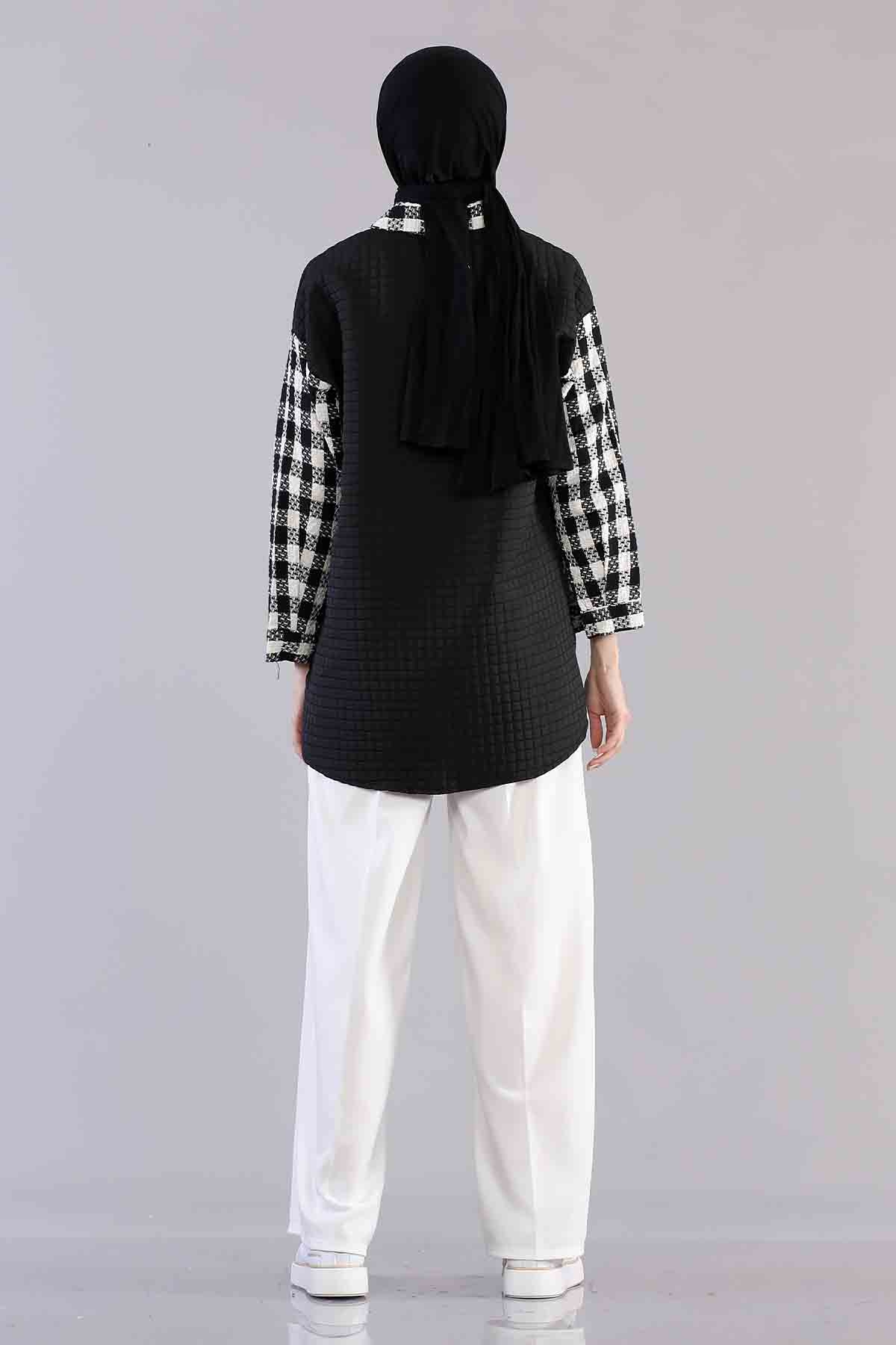 8271 Kapitone Tunik 36-42 - Siyah_beyaz - 4