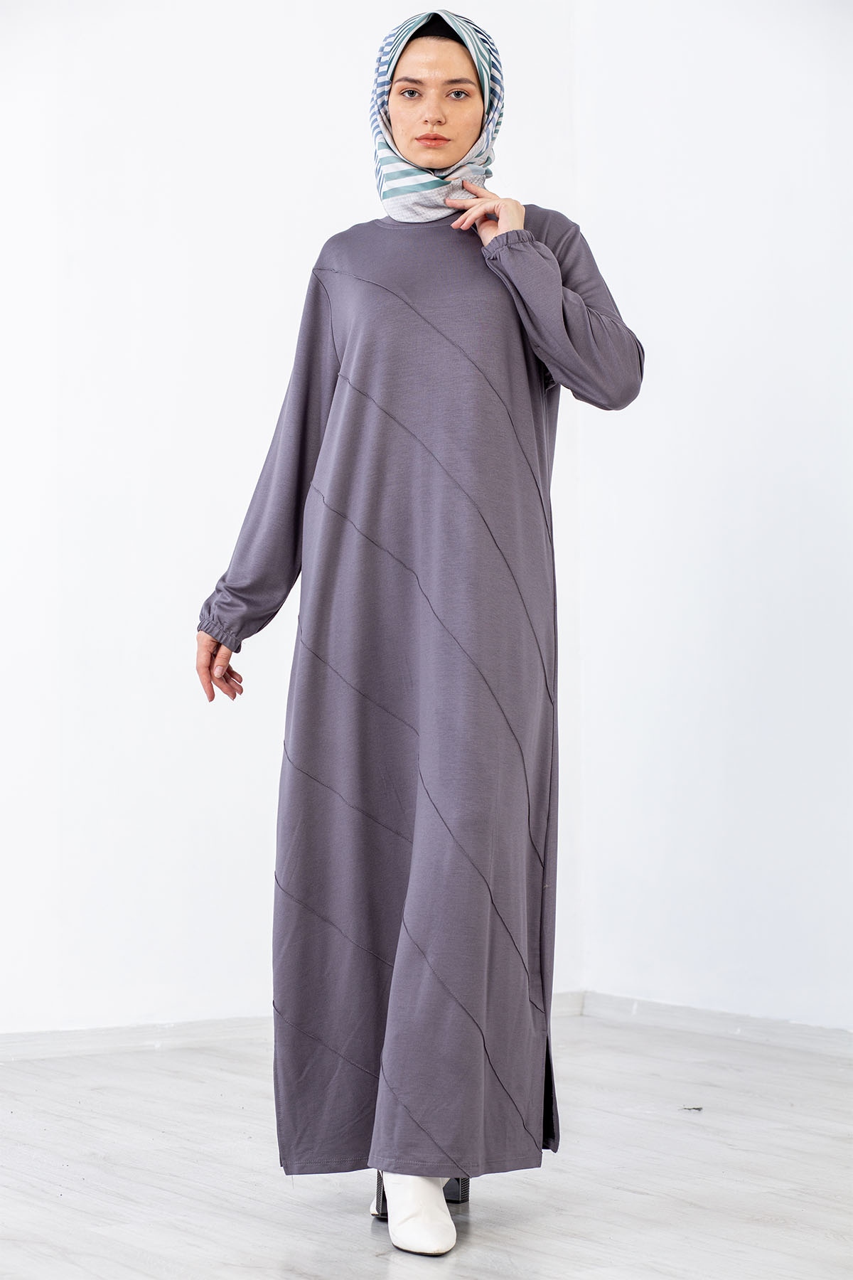 8290 Elbise 44-52 çima - Gri - 1