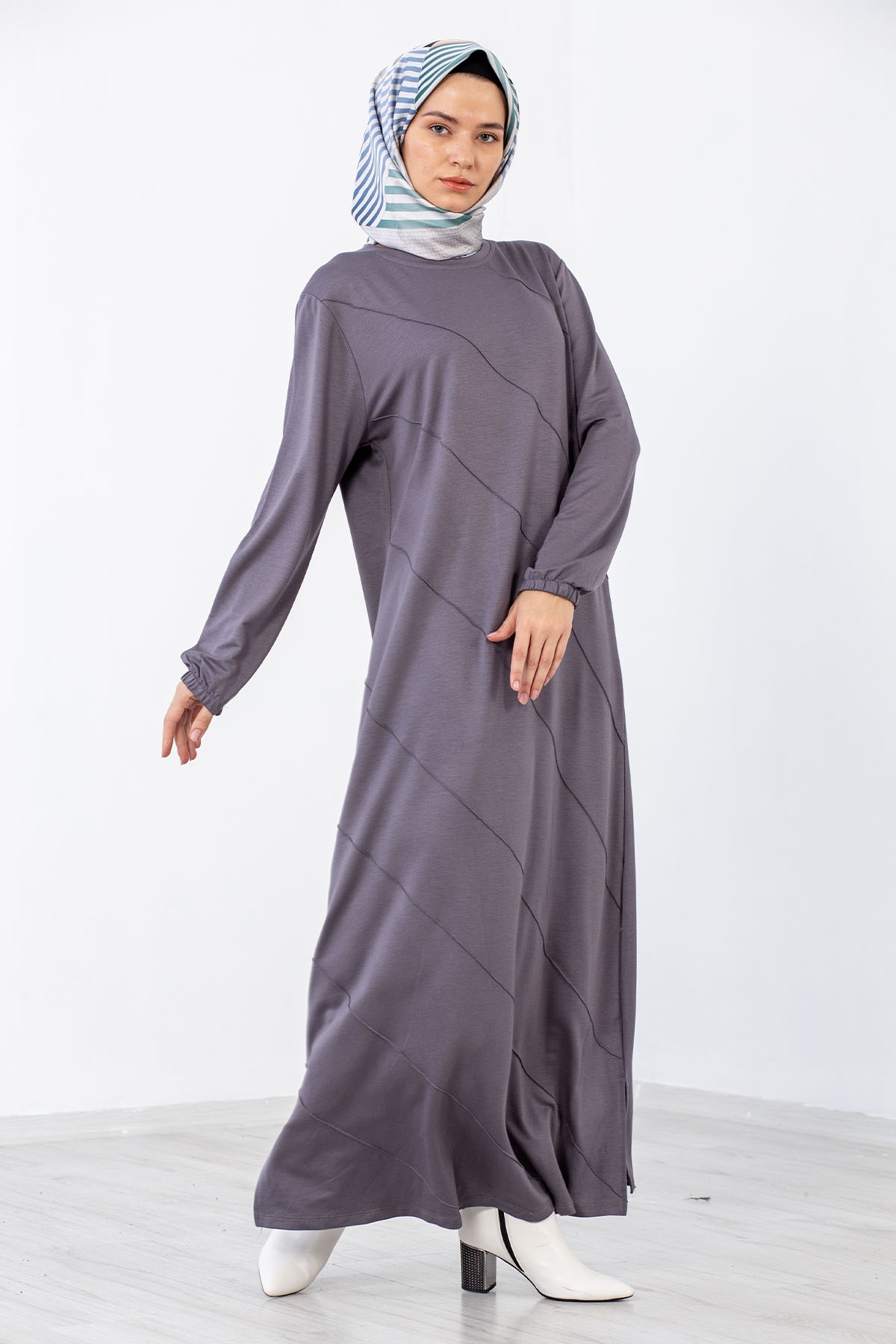 8290 Elbise 44-52 çima - Gri - 3