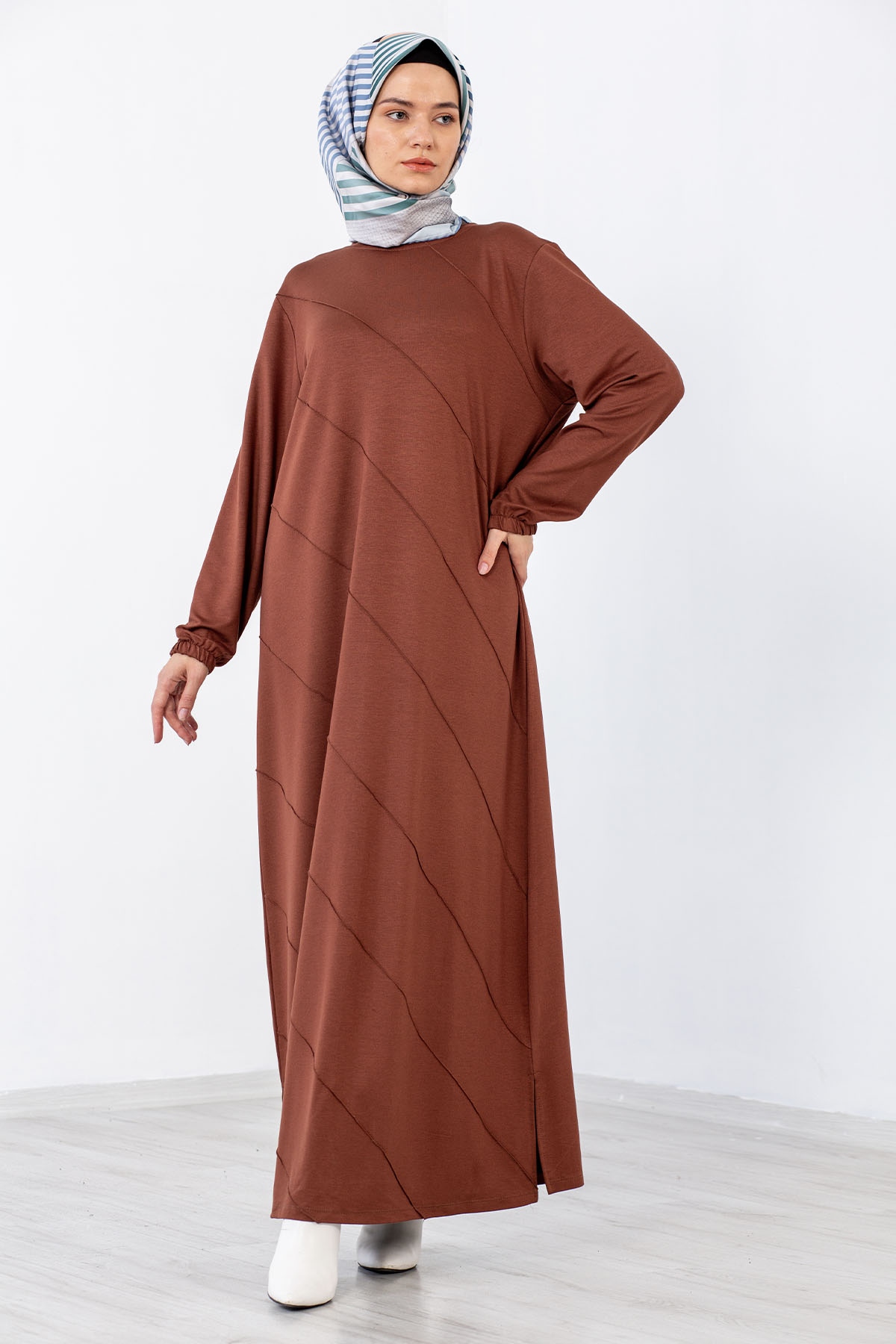 8290 Elbise 44-52 çima - Kahve - 1