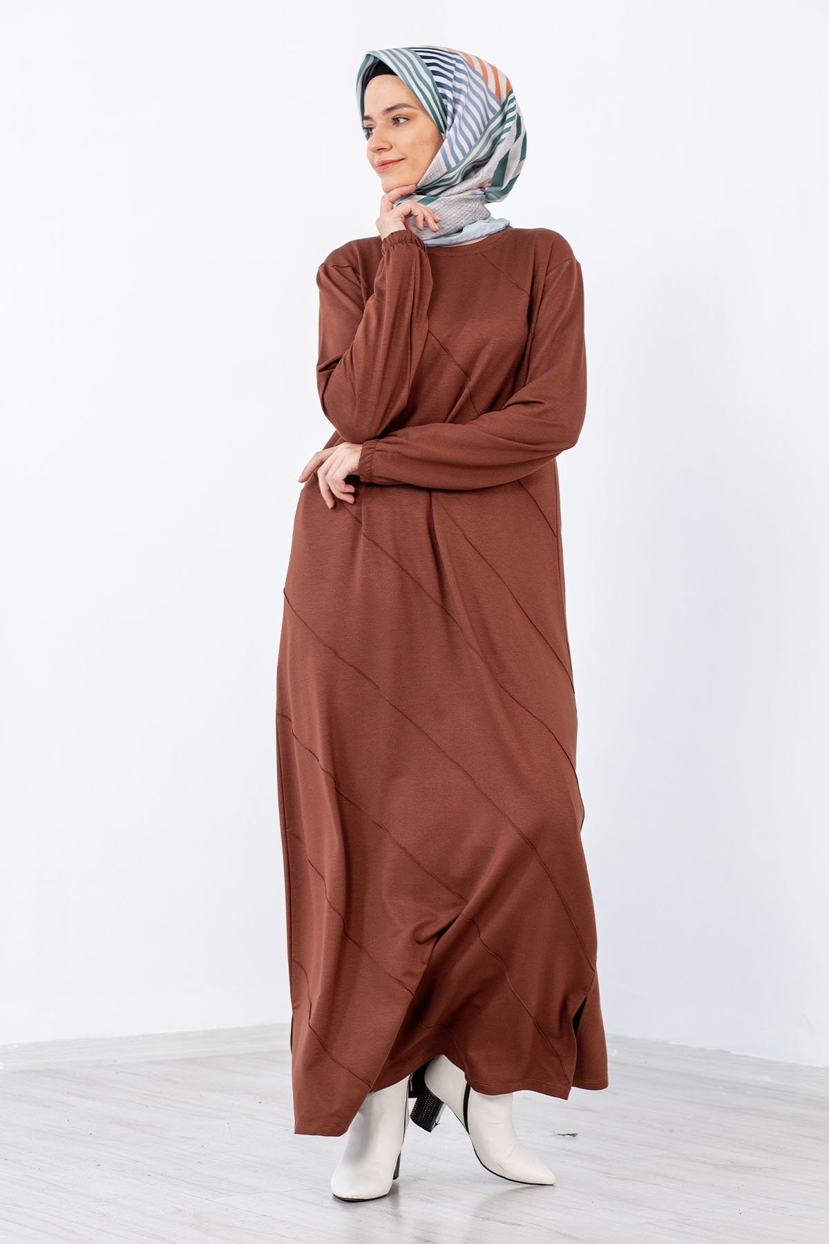 8290 Elbise 44-52 çima - Kahve - 4