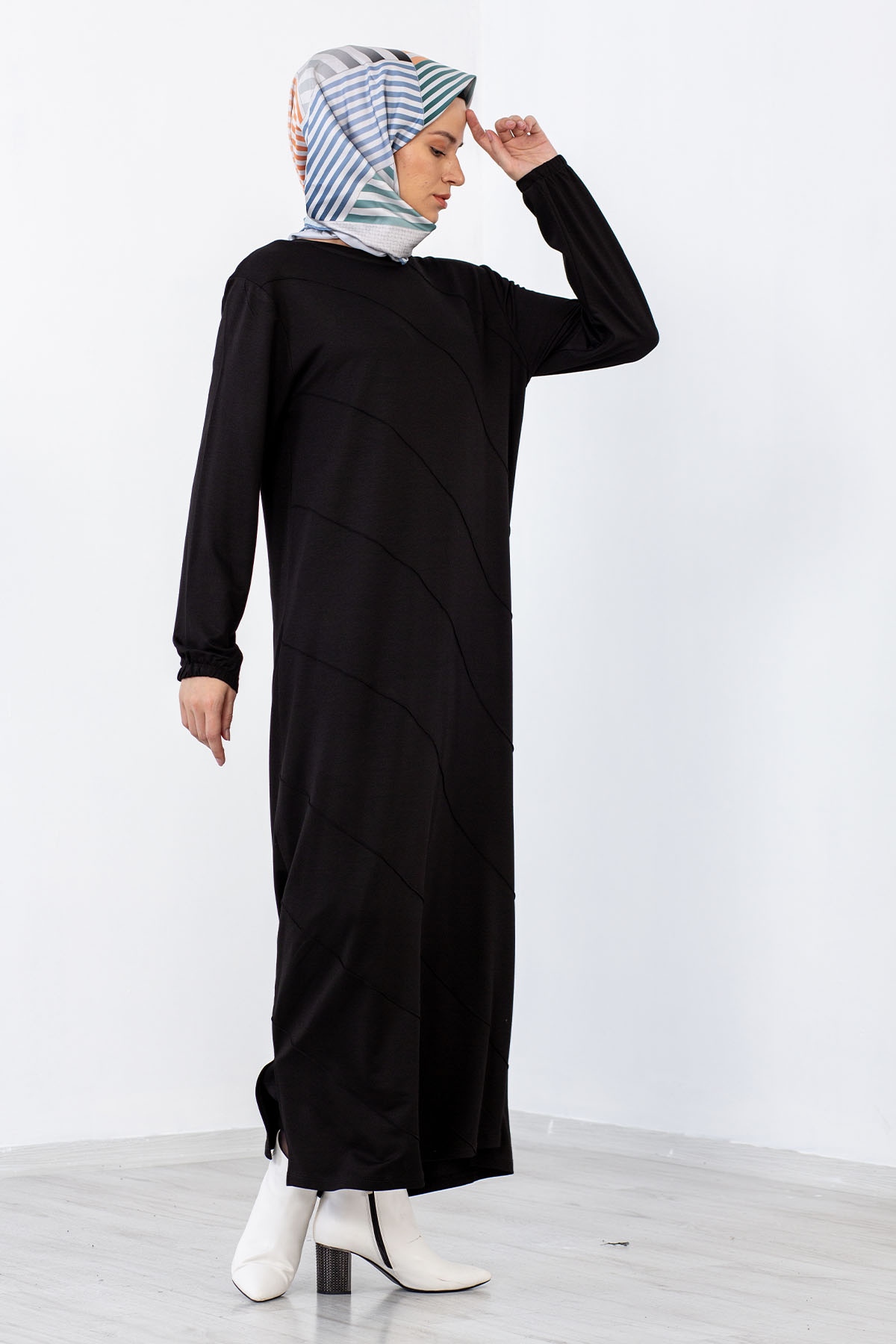 8290 Elbise 44-52 çima - Siyah - 4