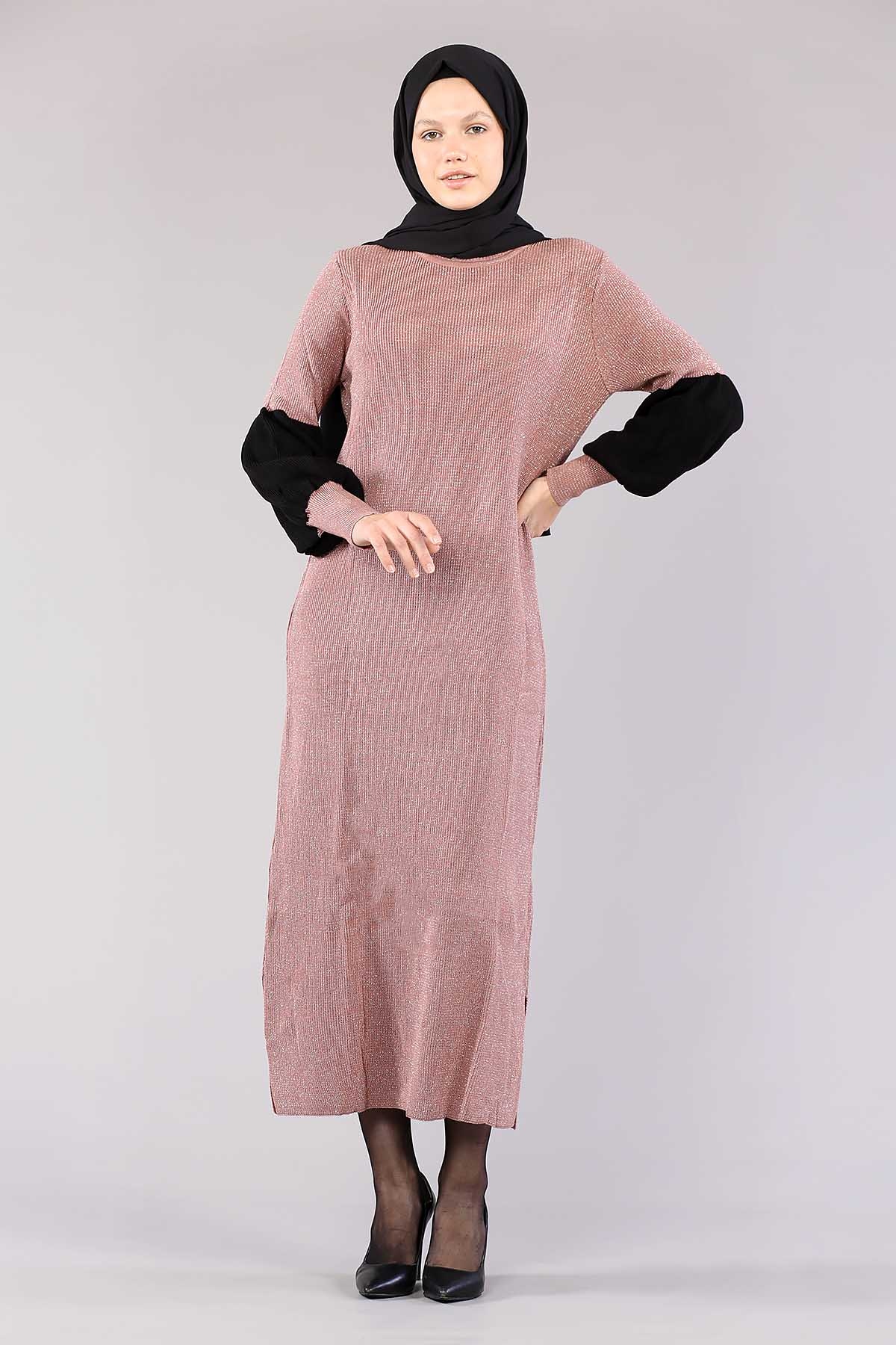 8291 Balon Kol Elbise Tek - Gul - 1