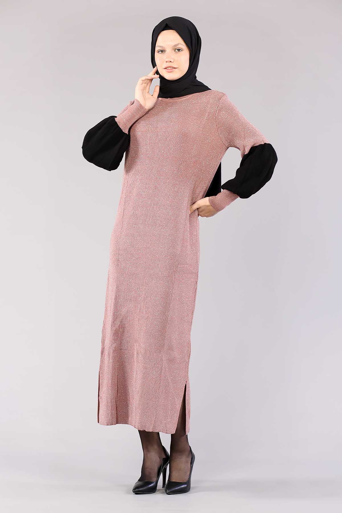 8291 Balon Kol Elbise Tek - Gul - 2