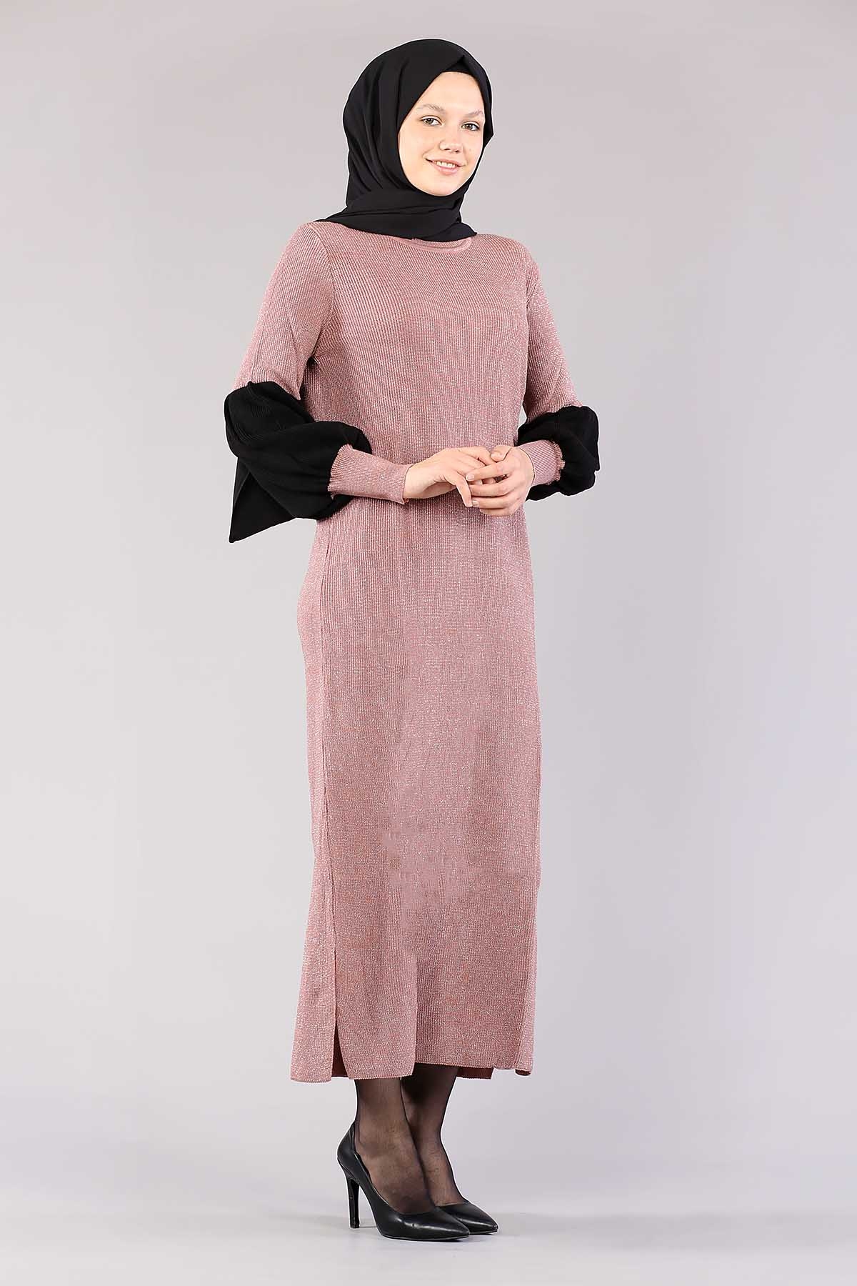 8291 Balon Kol Elbise Tek - Gul - 3