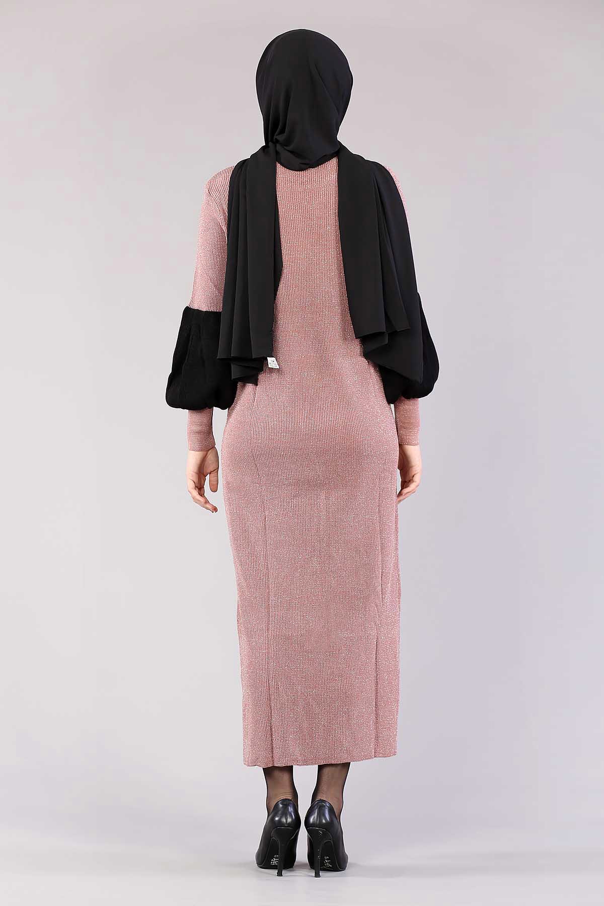 8291 Balon Kol Elbise Tek - Gul - 4