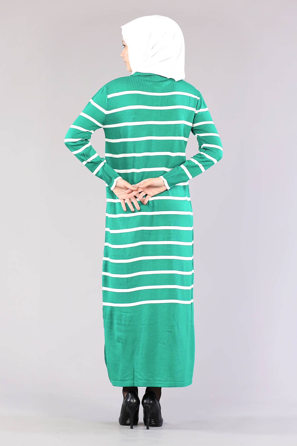 8310 Polo çizgili Elbise Tek - Yesil - 3