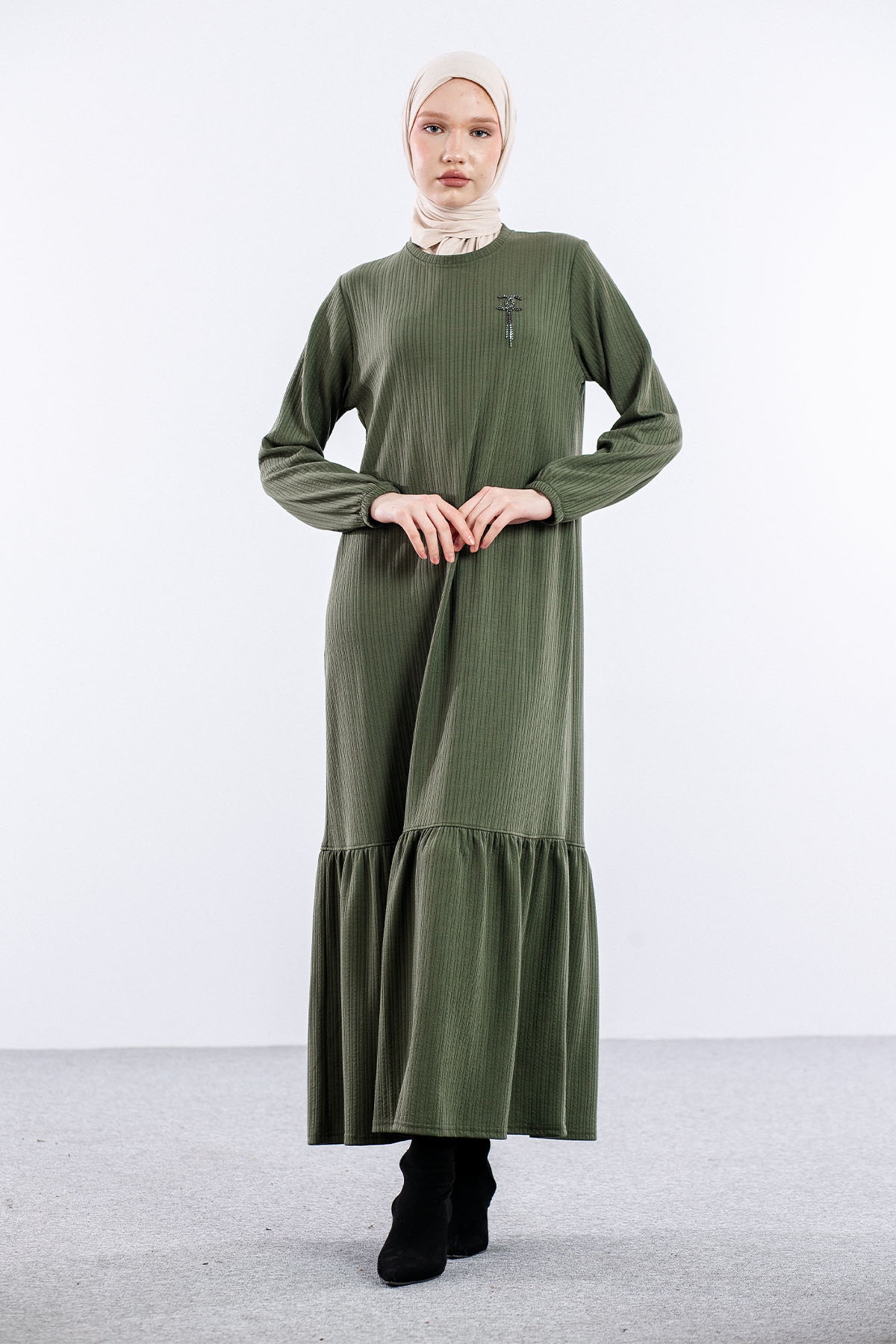 8339 Elbise 3-4-5-6 - Haki - 1