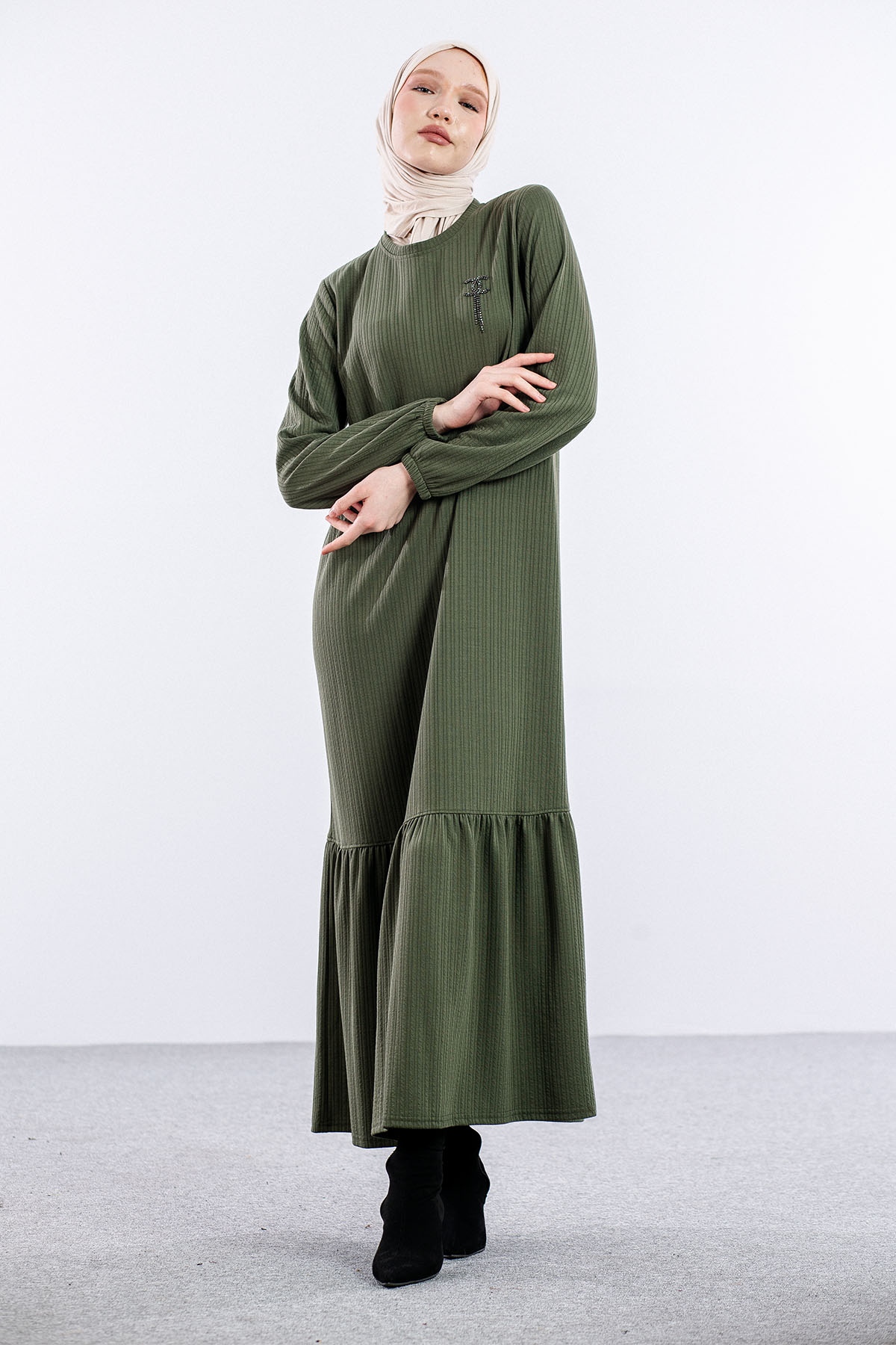 8339 Elbise 3-4-5-6 - Haki - 2