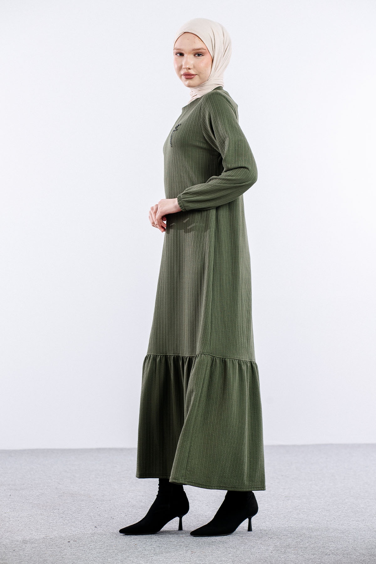 8339 Elbise 3-4-5-6 - Haki - 3