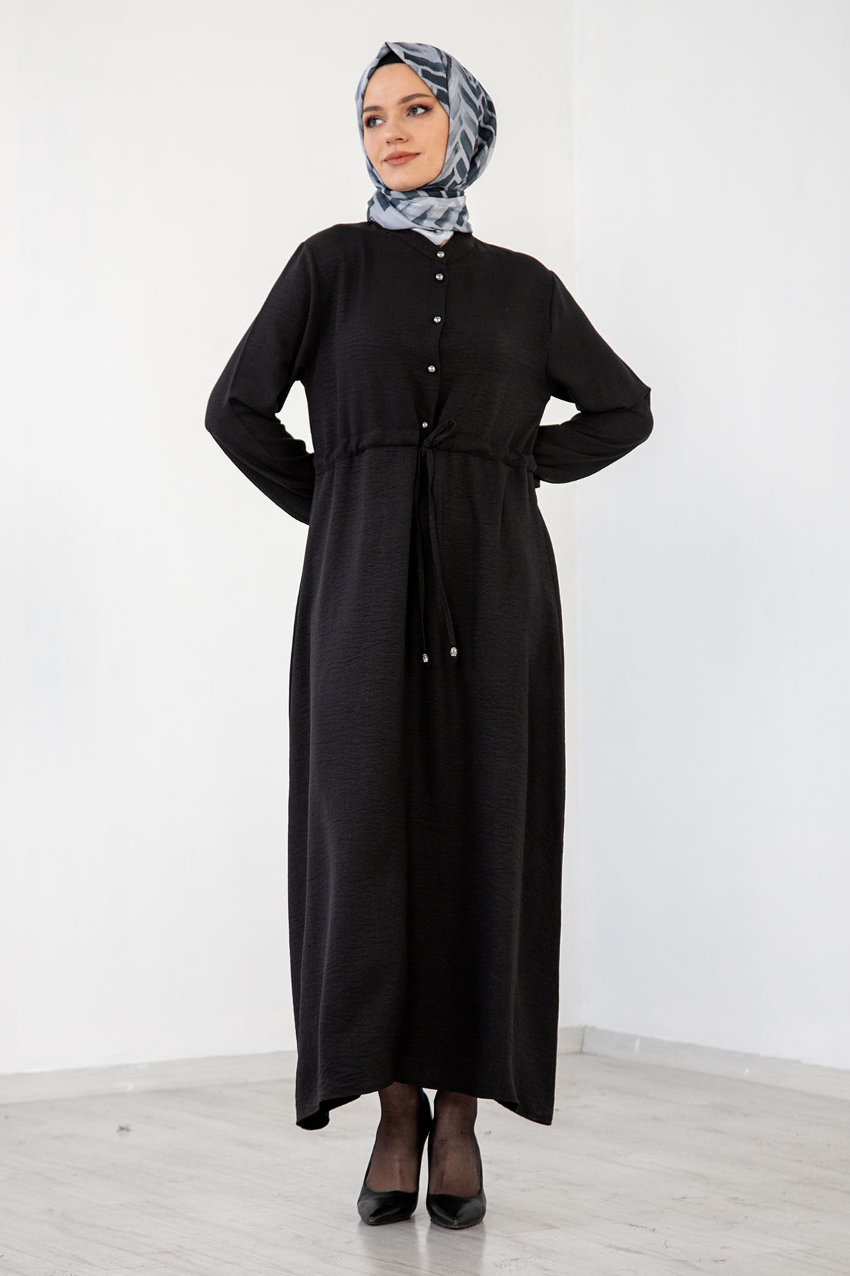 8357 Elbise 44-52 - Siyah - 1